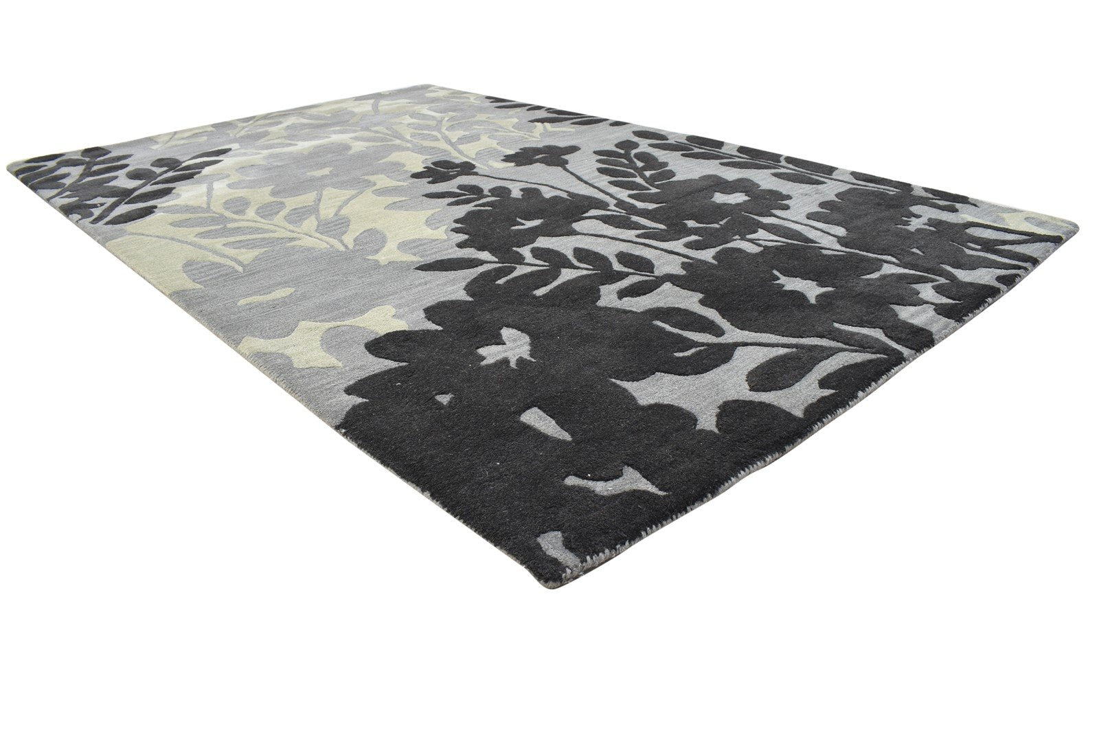 Grey Wool Rug 5' X 8' Modern Hand Tufted French Floral Room Size Carpet 