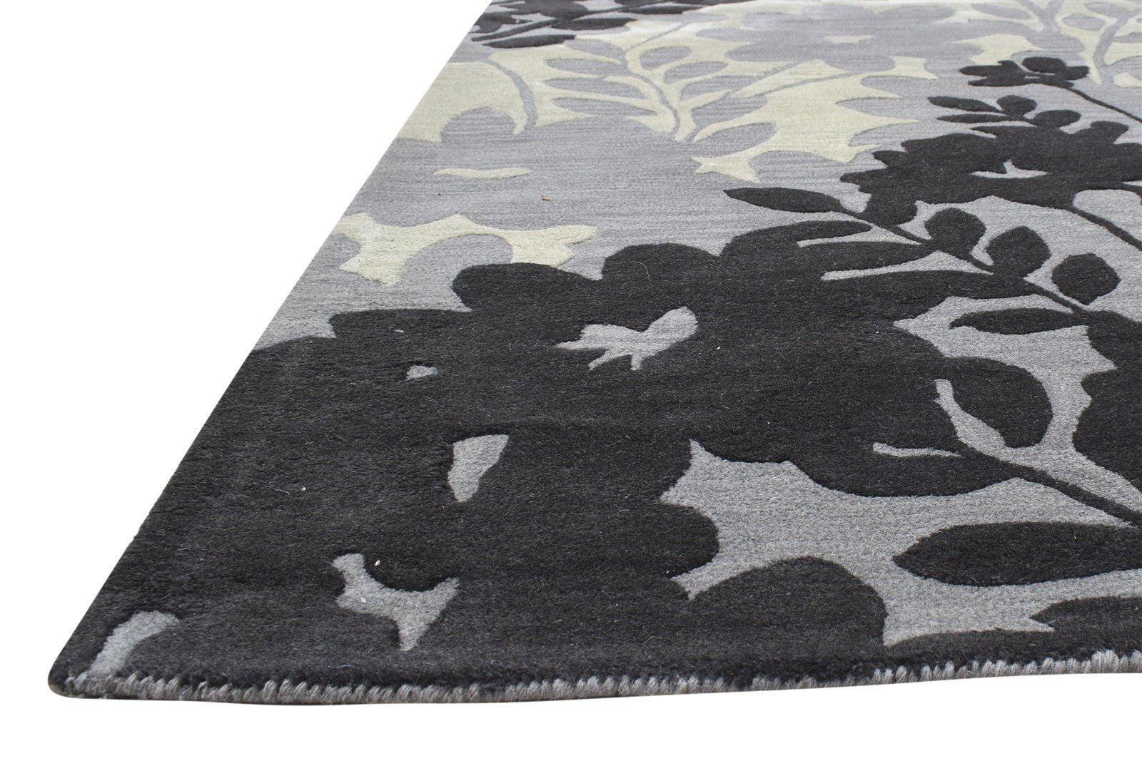 Grey Wool Rug 5' X 8' Modern Hand Tufted French Floral Room Size Carpet 