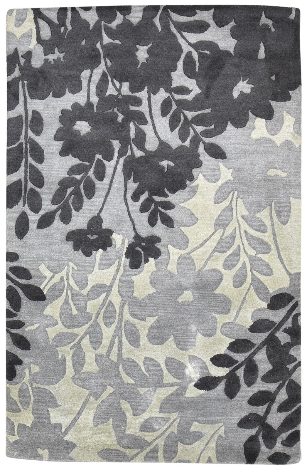 Grey Wool Rug 5' X 8' Modern Hand Tufted French Floral Room Size Carpet 