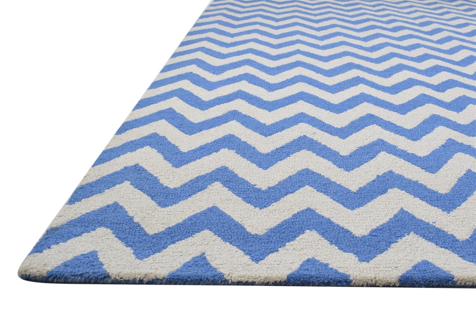 Wool Blue Rug 5' X 8' Modern Hand Tufted Scandinavian Chevron Room Size Carpet 