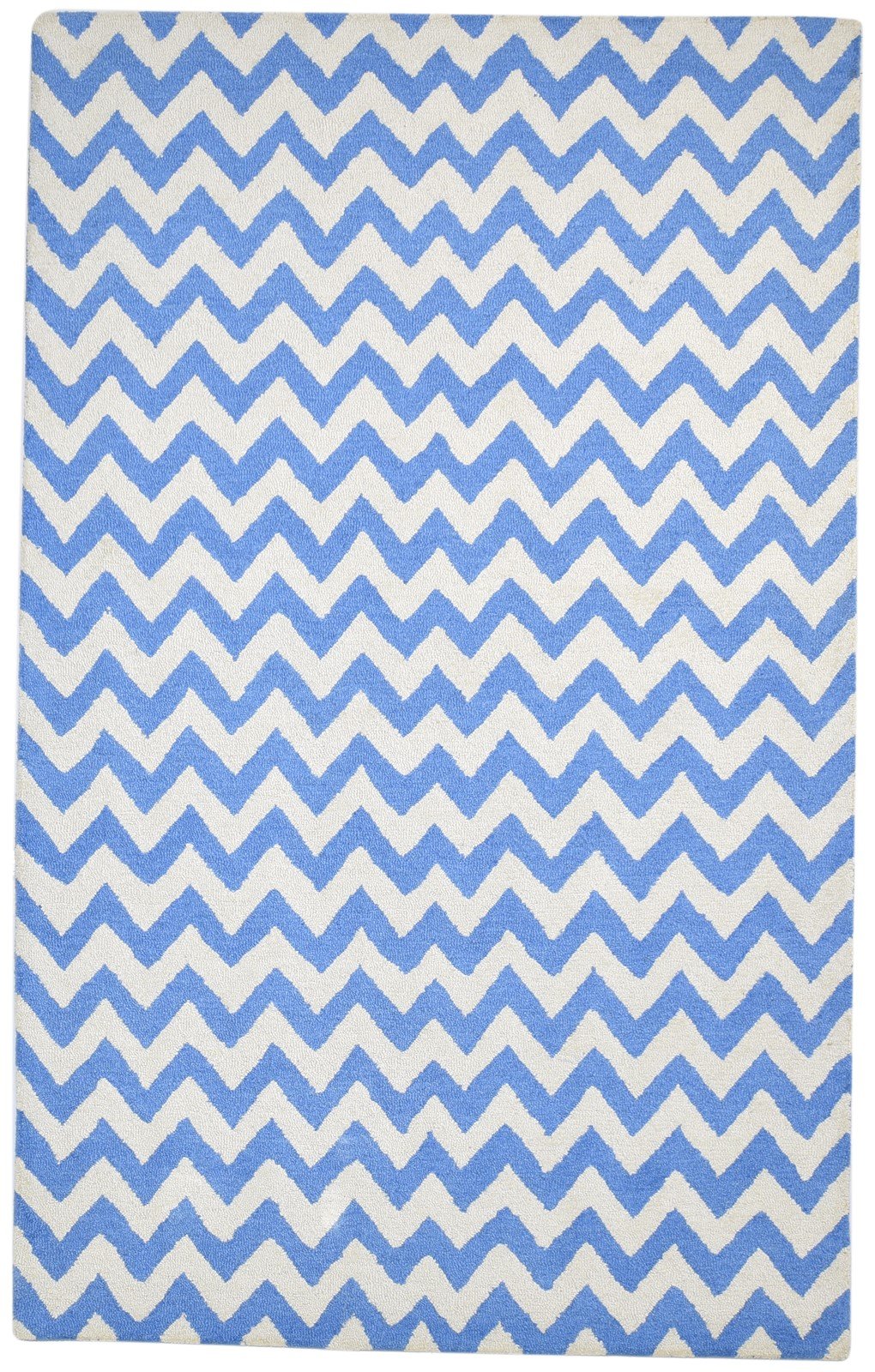 Wool Blue Rug 5' X 8' Modern Hand Tufted Scandinavian Chevron Room Size Carpet 