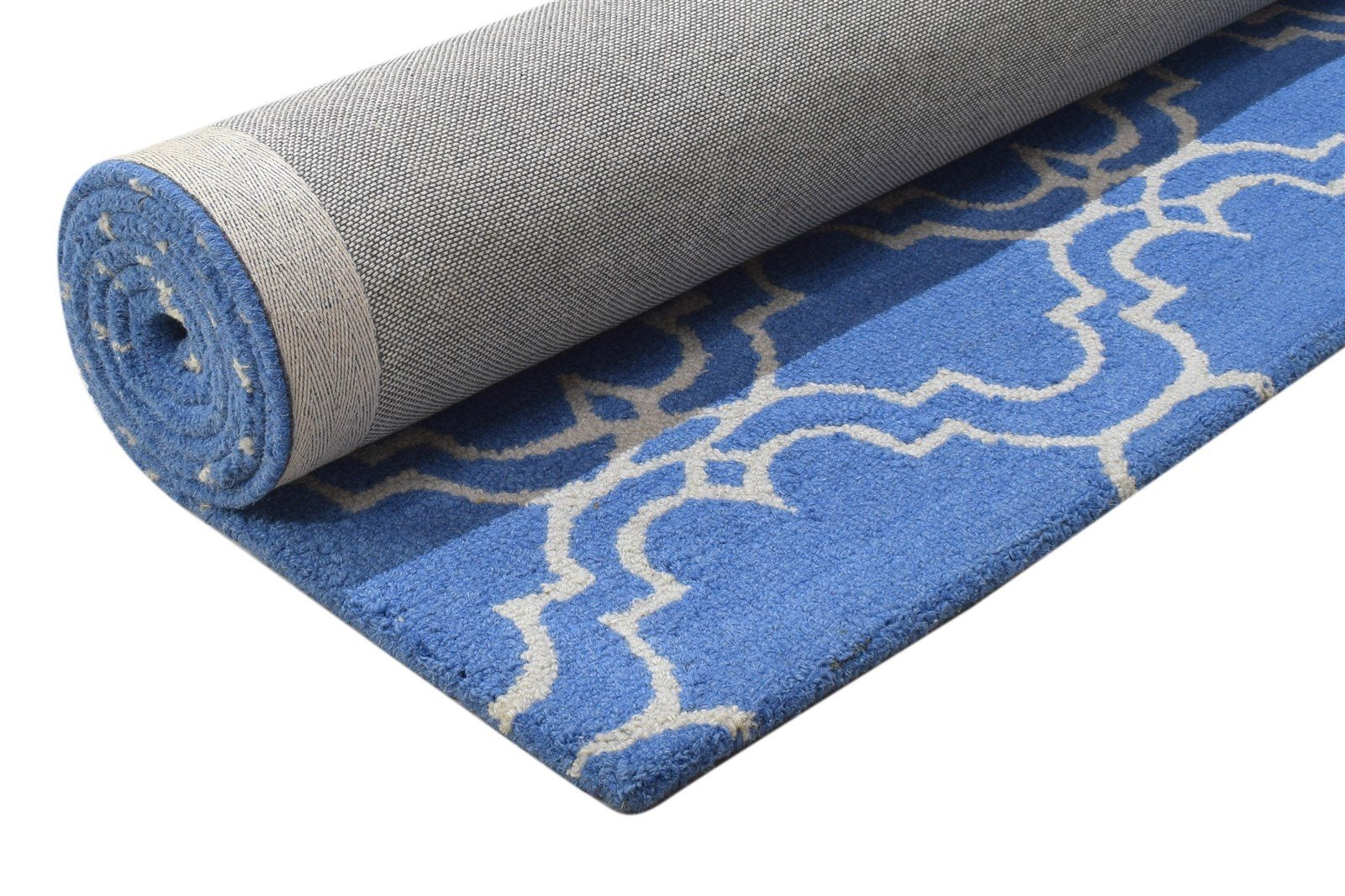 Blue Wool Rug 5' X 8' Modern Hand Tufted Moroccan Trellis Room Size Carpet 