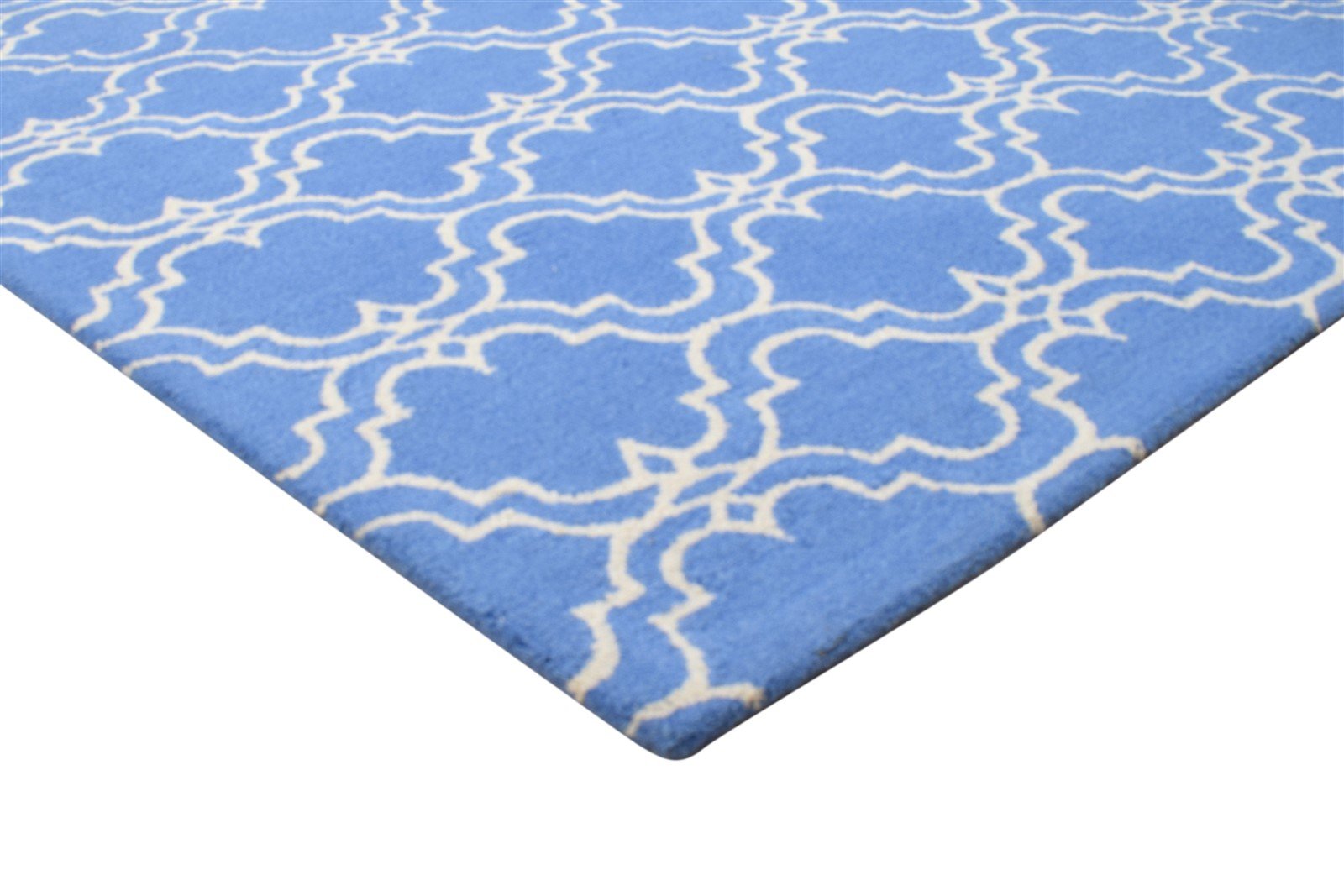 Blue Wool Rug 5' X 8' Modern Hand Tufted Moroccan Trellis Room Size Carpet 