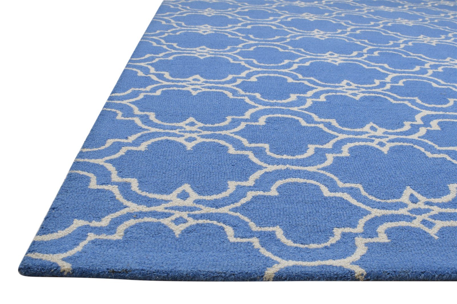 Blue Wool Rug 5' X 8' Modern Hand Tufted Moroccan Trellis Room Size Carpet 