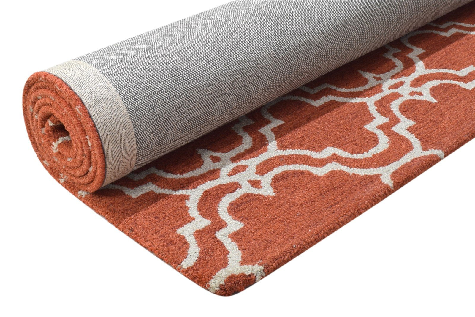 100% Wool Orange Rug 5X8 Modern Hand Tufted Moroccan Trellis Room Size Carpet 