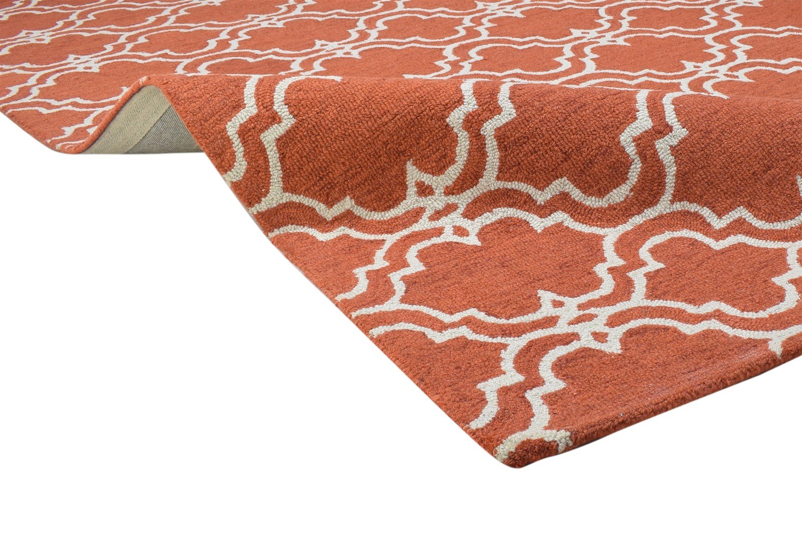 100% Wool Orange Rug 5X8 Modern Hand Tufted Moroccan Trellis Room Size Carpet 