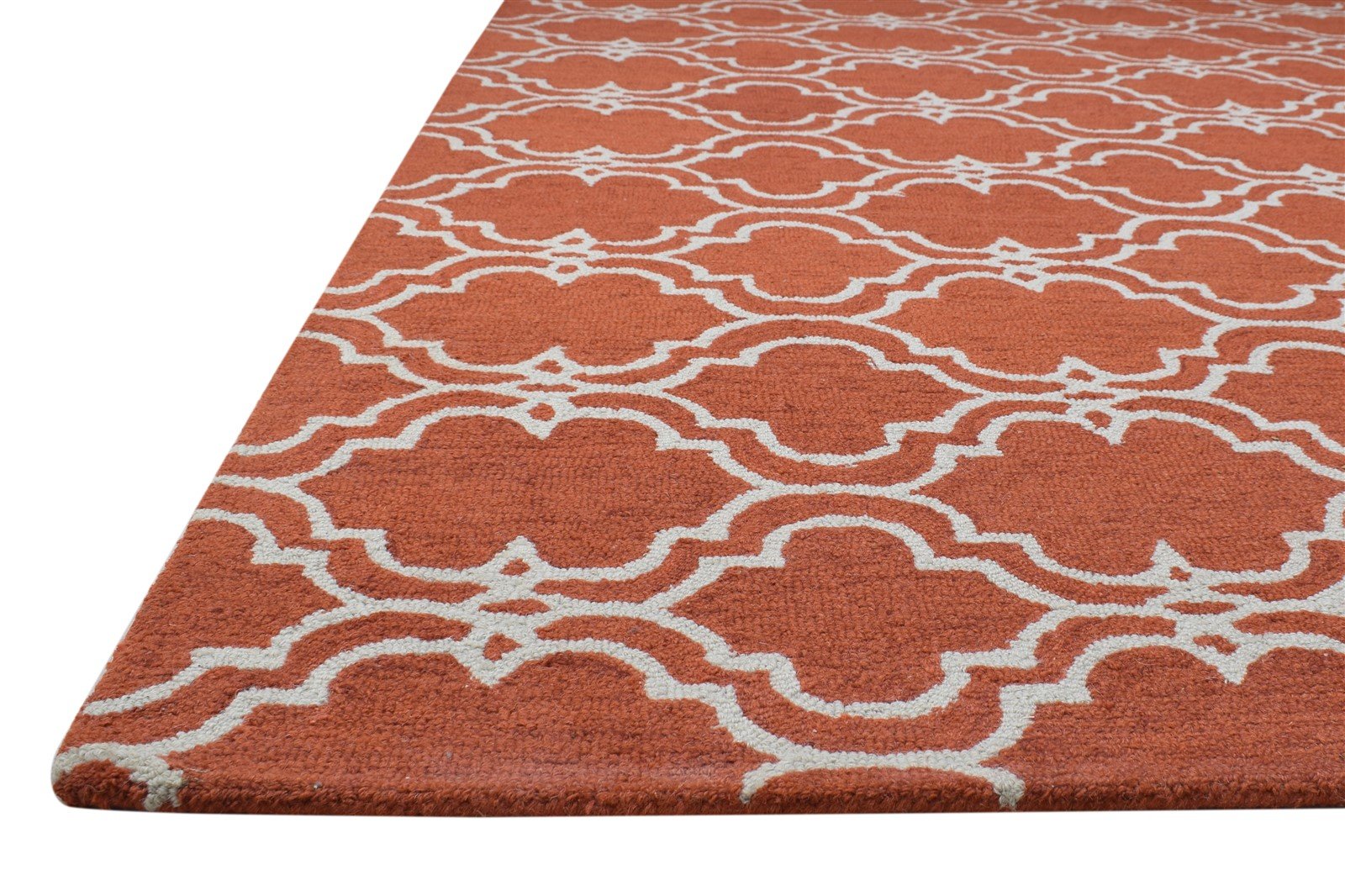 100% Wool Orange Rug 5X8 Modern Hand Tufted Moroccan Trellis Room Size Carpet 