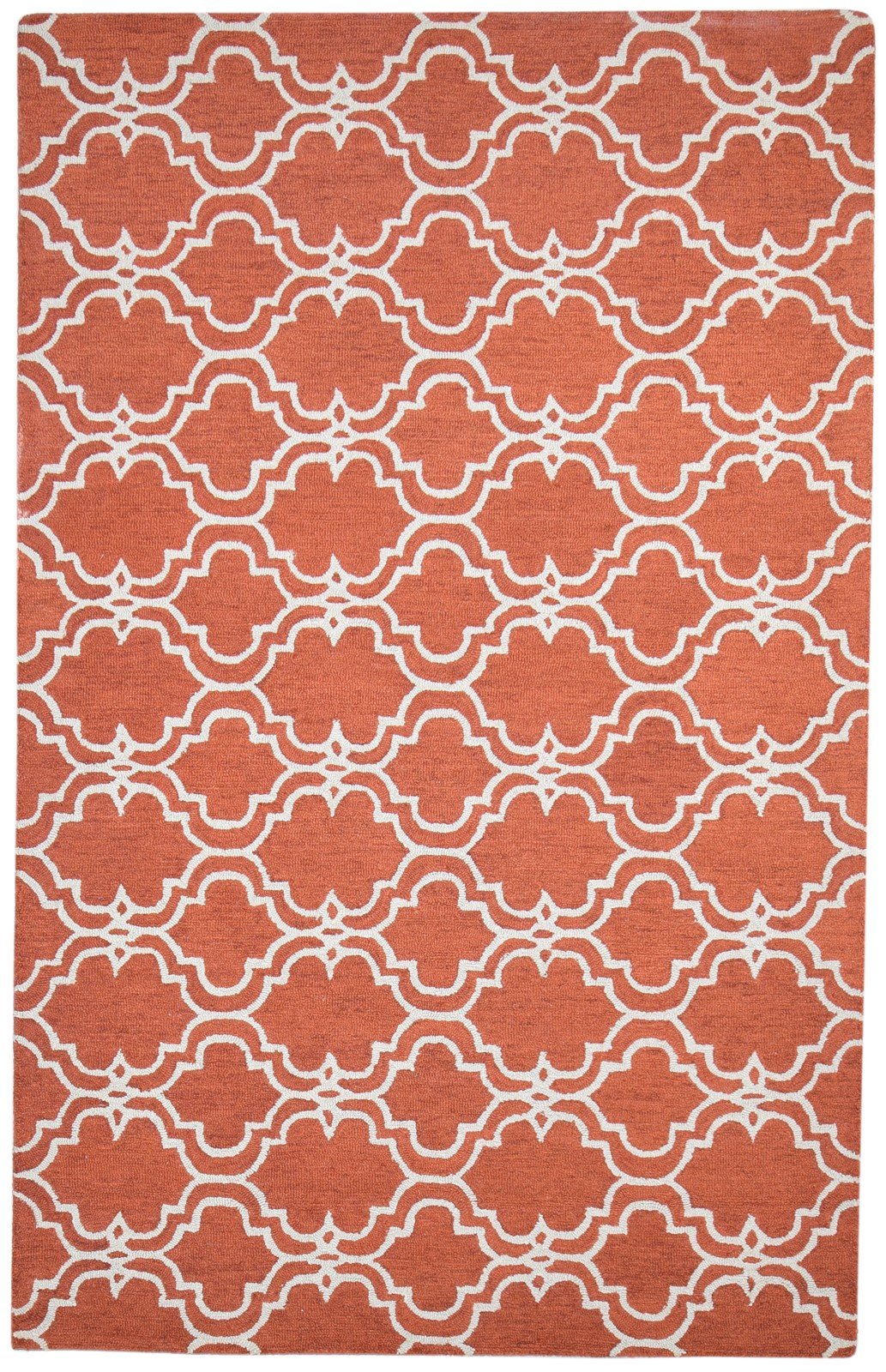 100% Wool Orange Rug 5X8 Modern Hand Tufted Moroccan Trellis Room Size Carpet 