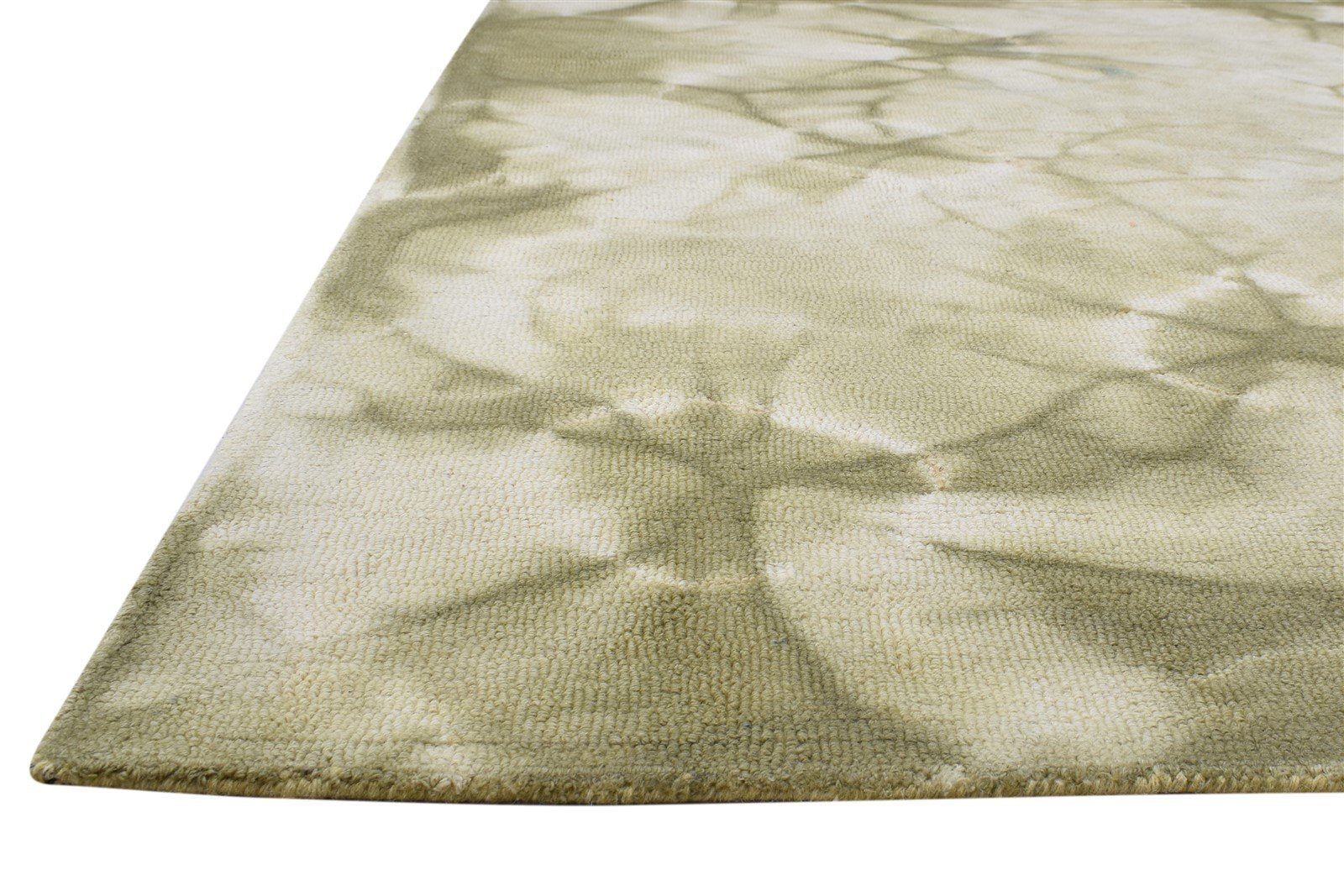 Hand Tufted Green Wool Rug 5' X 8' Modern Shibori Tie Dye Room Size Carpet 