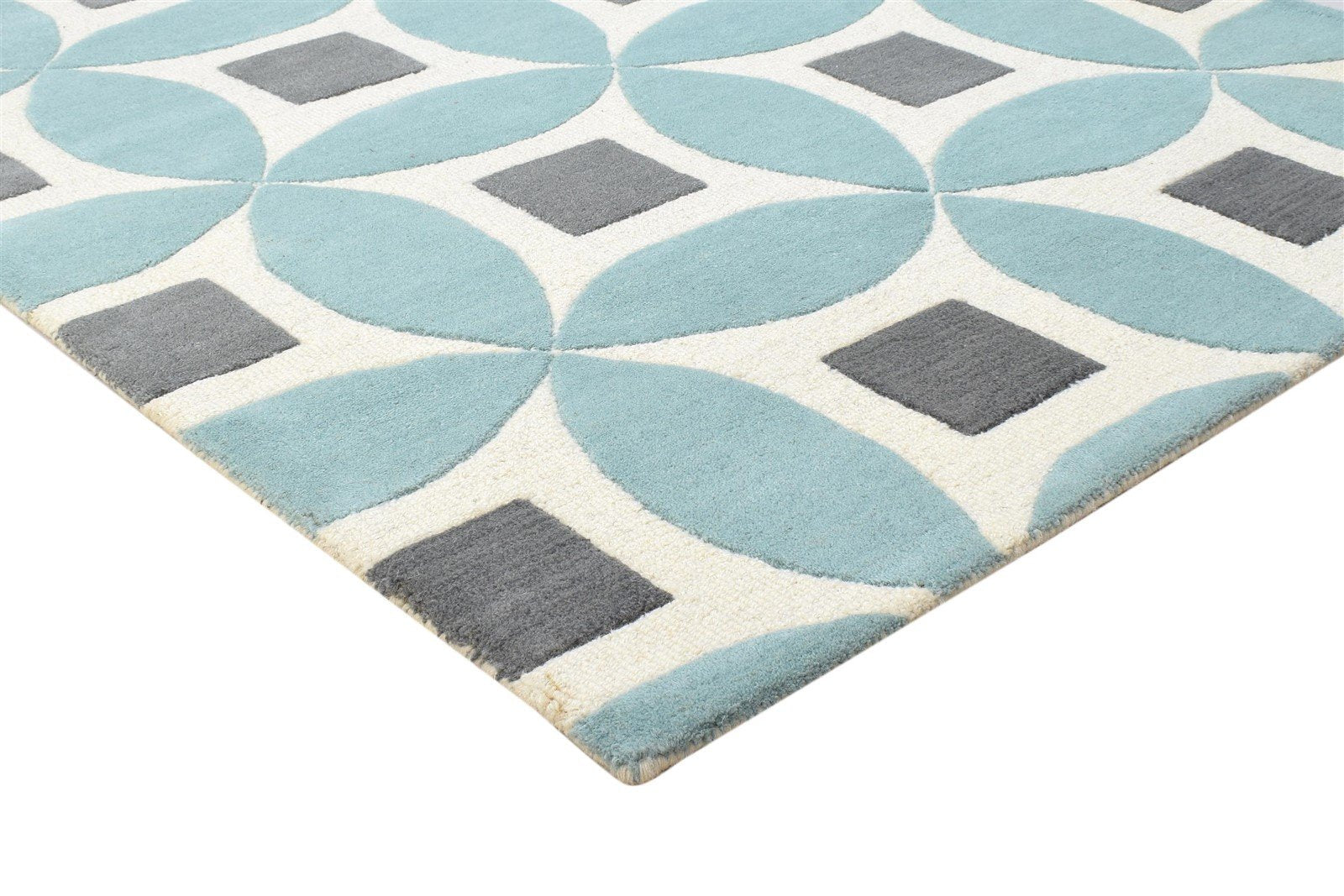 Blue Wool Rug 4' X 6' Modern Hand Tufted Moroccan Geometric Room Size Carpet 