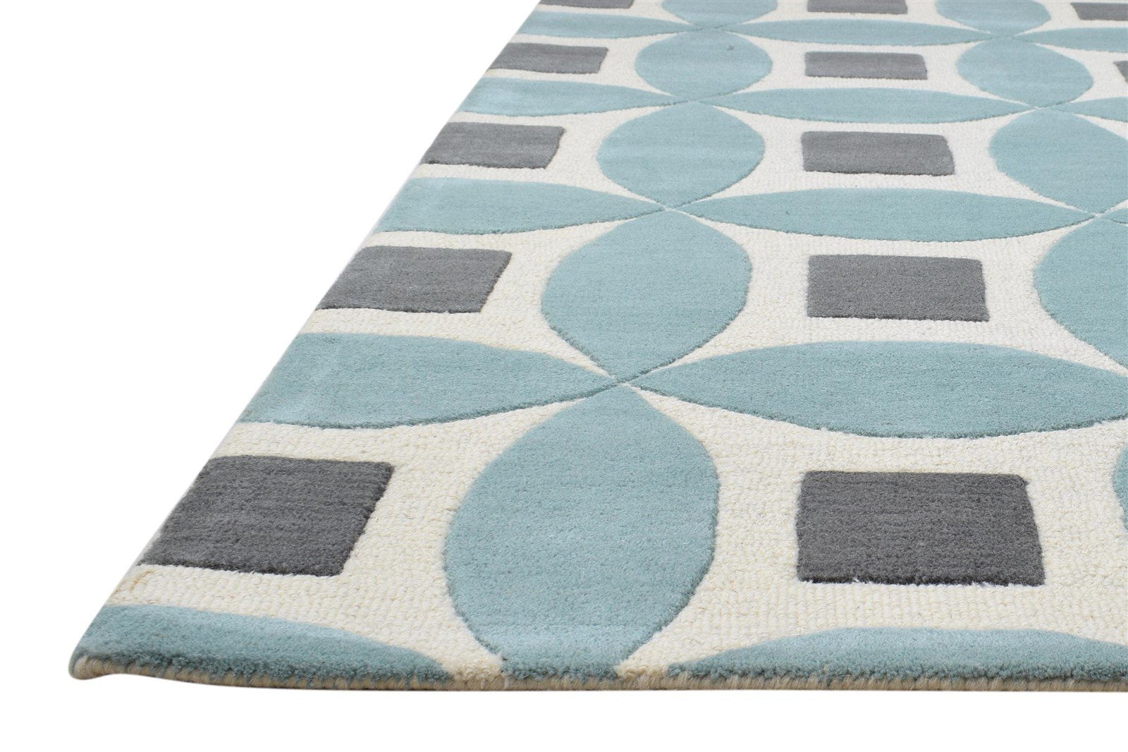 Blue Wool Rug 4' X 6' Modern Hand Tufted Moroccan Geometric Room Size Carpet 