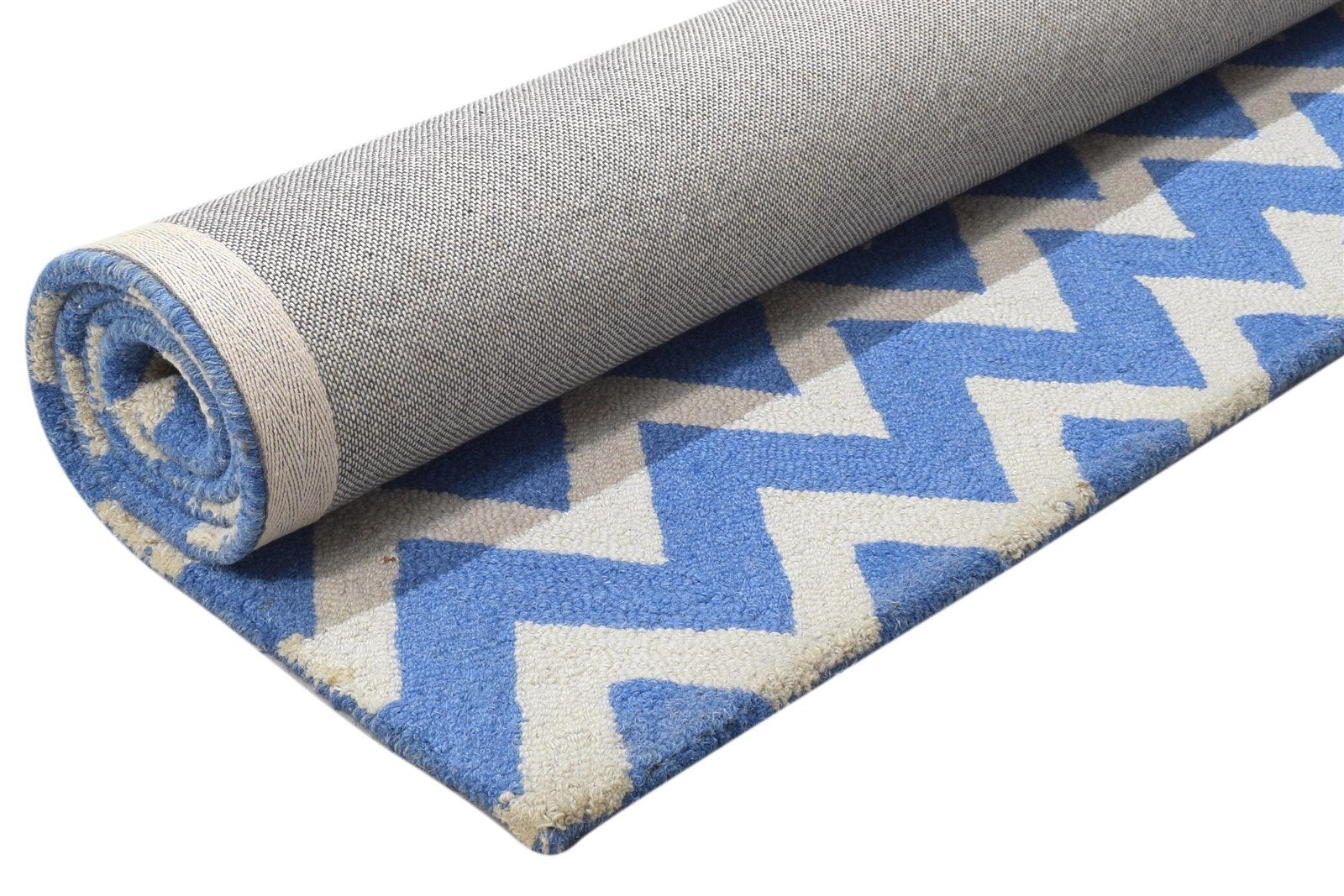 Wool Blue Rug 4' X 6' Modern Hand Tufted Scandinavian Chevron Room Size Carpet 