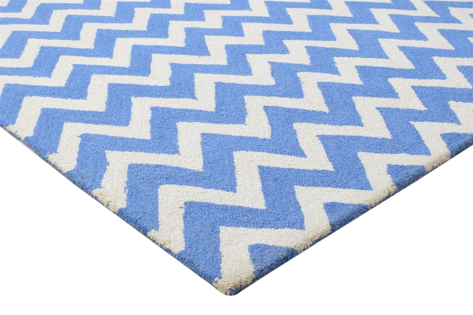 Wool Blue Rug 4' X 6' Modern Hand Tufted Scandinavian Chevron Room Size Carpet 