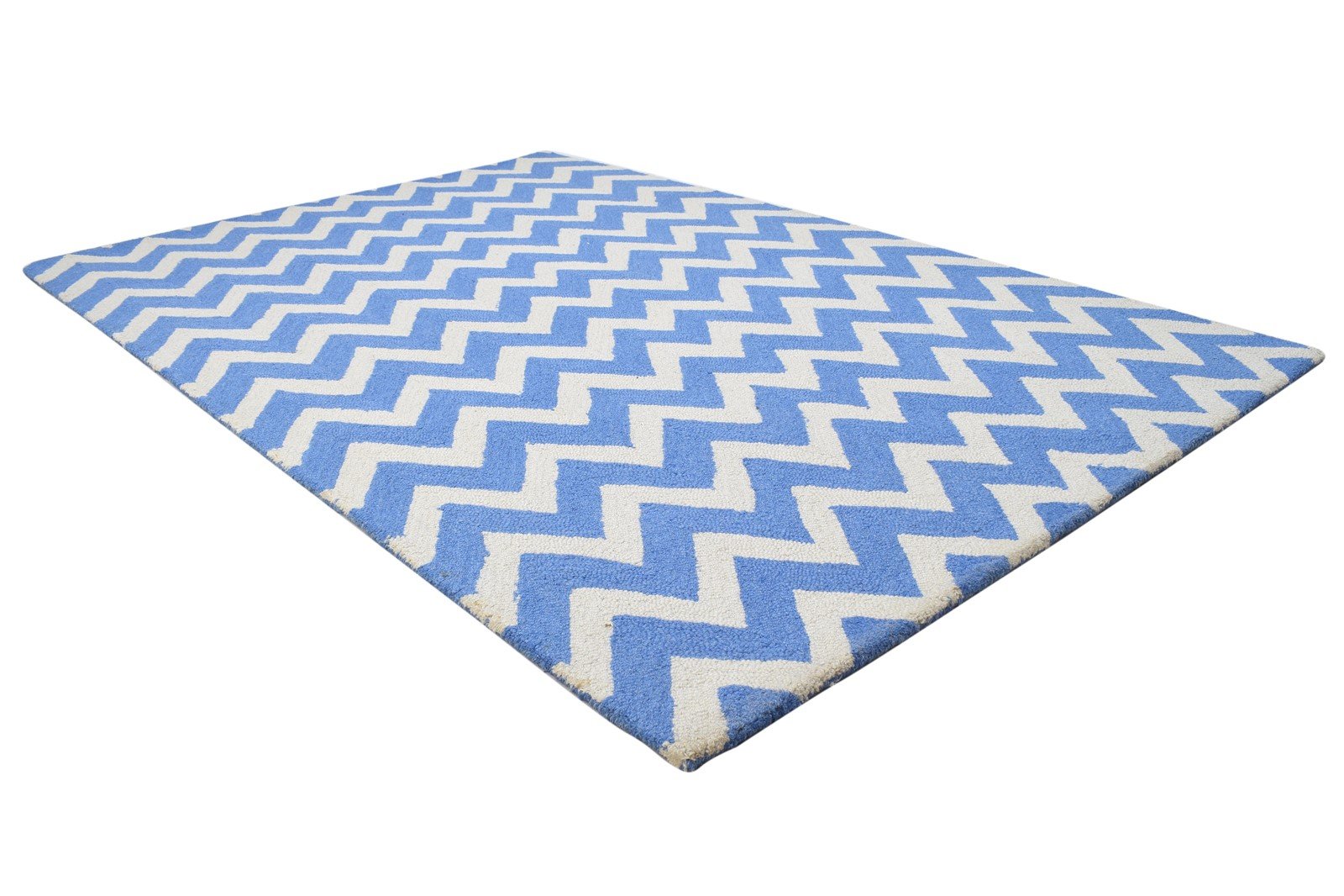 Wool Blue Rug 4' X 6' Modern Hand Tufted Scandinavian Chevron Room Size Carpet 