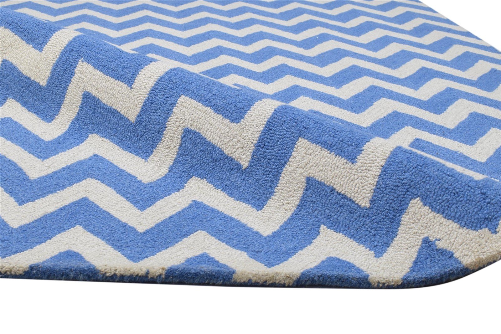 Wool Blue Rug 4' X 6' Modern Hand Tufted Scandinavian Chevron Room Size Carpet 