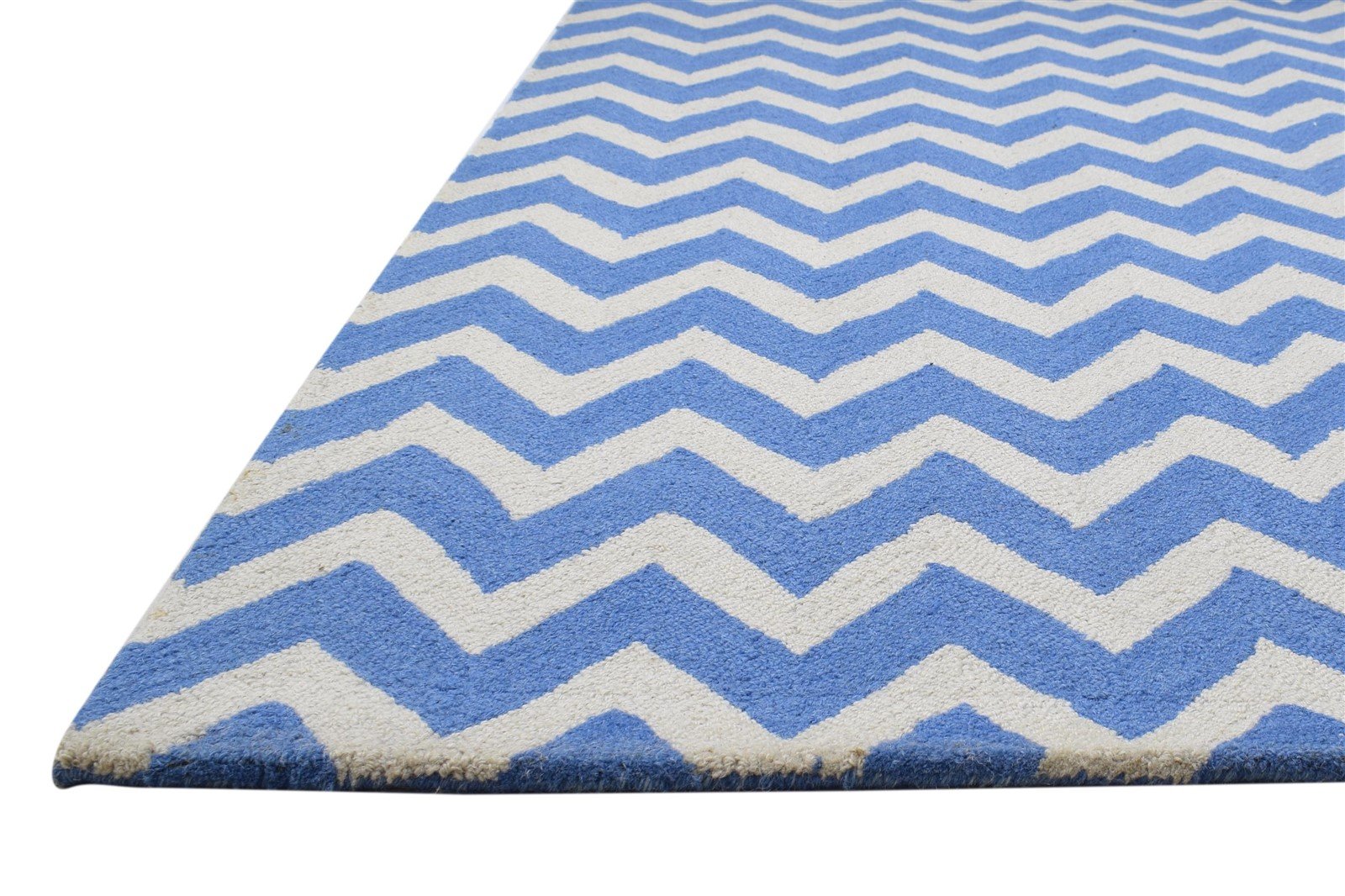 Wool Blue Rug 4' X 6' Modern Hand Tufted Scandinavian Chevron Room Size Carpet 