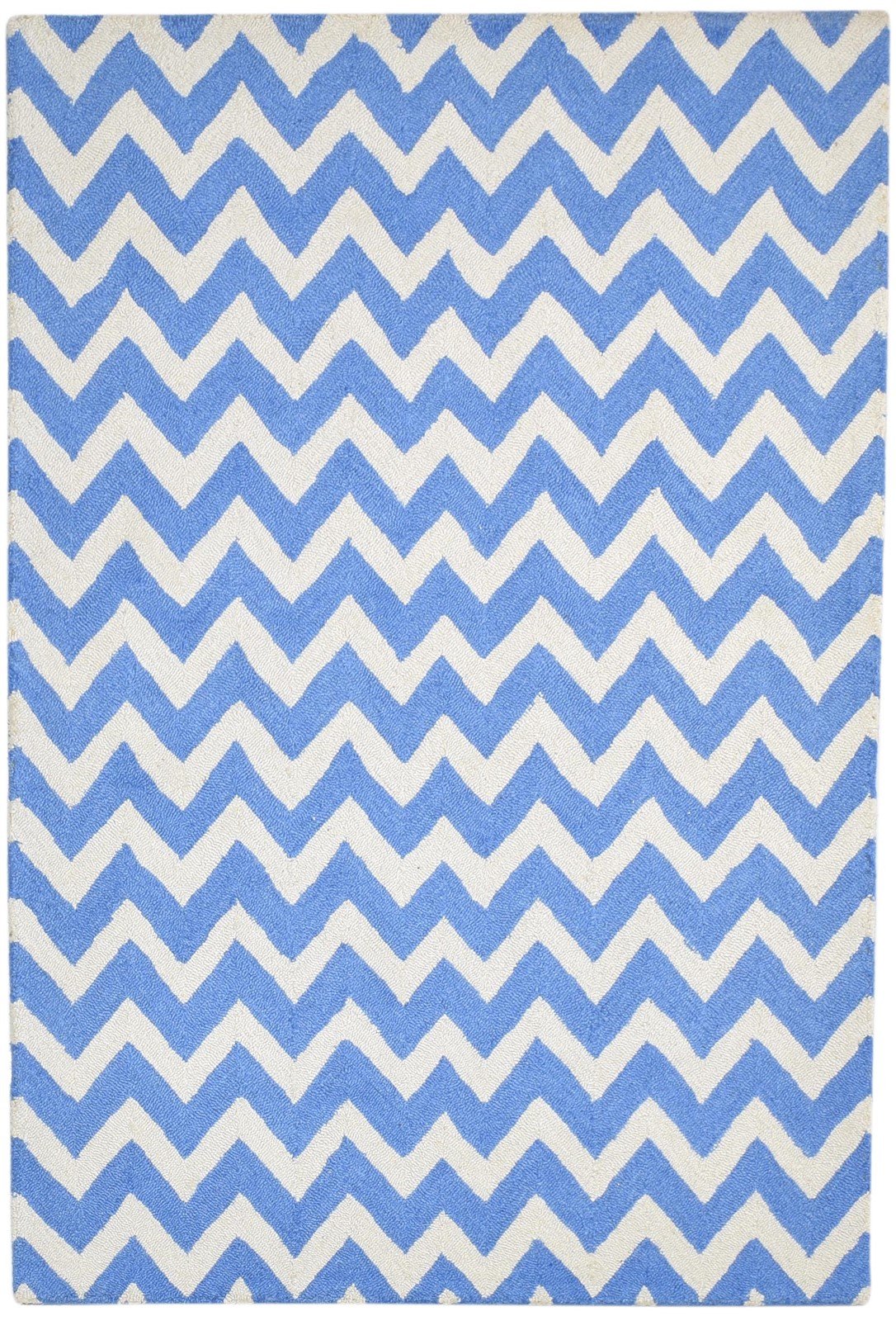 Wool Blue Rug 4' X 6' Modern Hand Tufted Scandinavian Chevron Room Size Carpet 