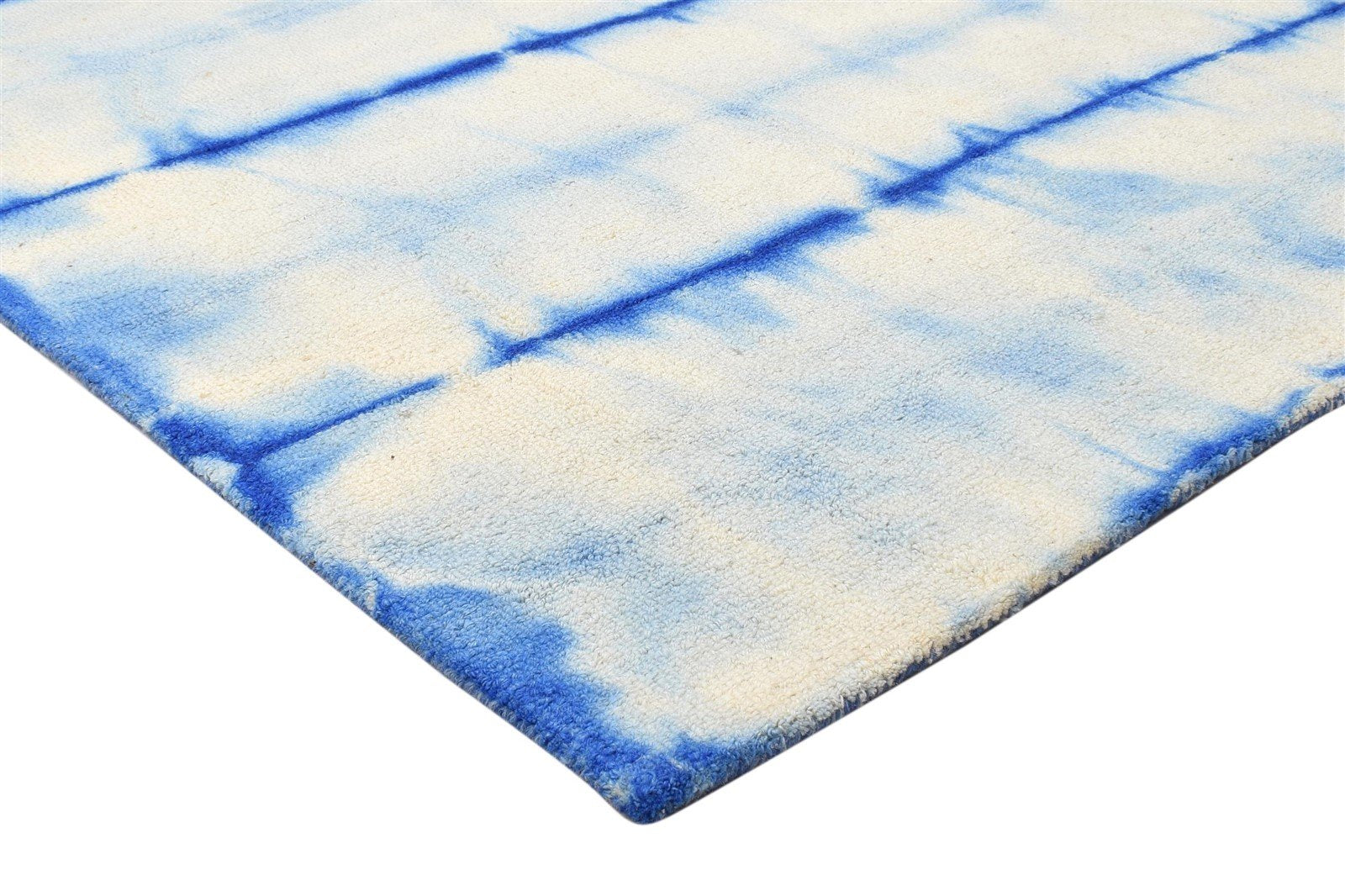 4' X 6' Rug Wool Blue Modern Hand Tufted Shibori Tie Dye Room Size Carpet 