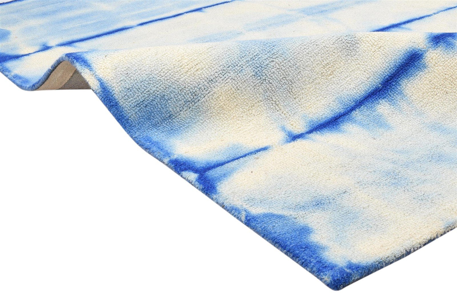 4' X 6' Rug Wool Blue Modern Hand Tufted Shibori Tie Dye Room Size Carpet 