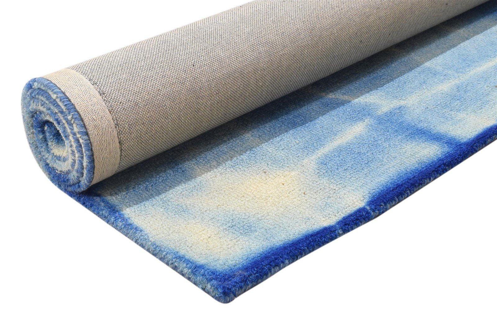 Hand Tufted Blue Wool Rug 4' X 6' Modern Shibori Tie Dye Room Size Carpet 