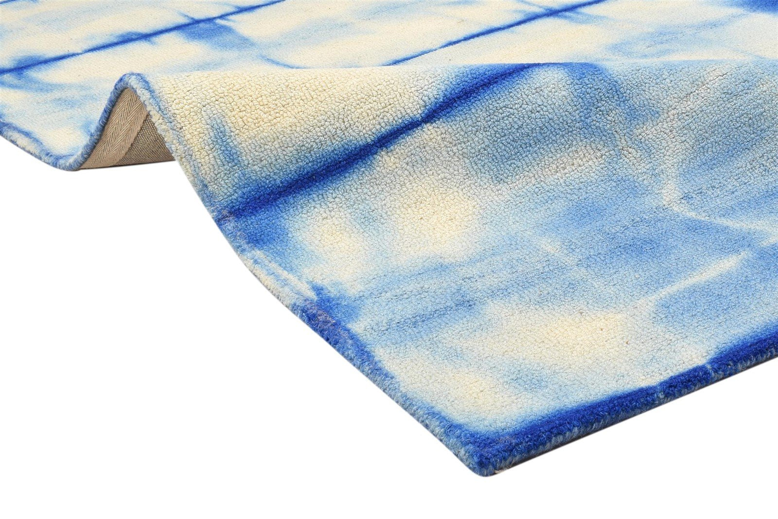 Hand Tufted Blue Wool Rug 4' X 6' Modern Shibori Tie Dye Room Size Carpet 