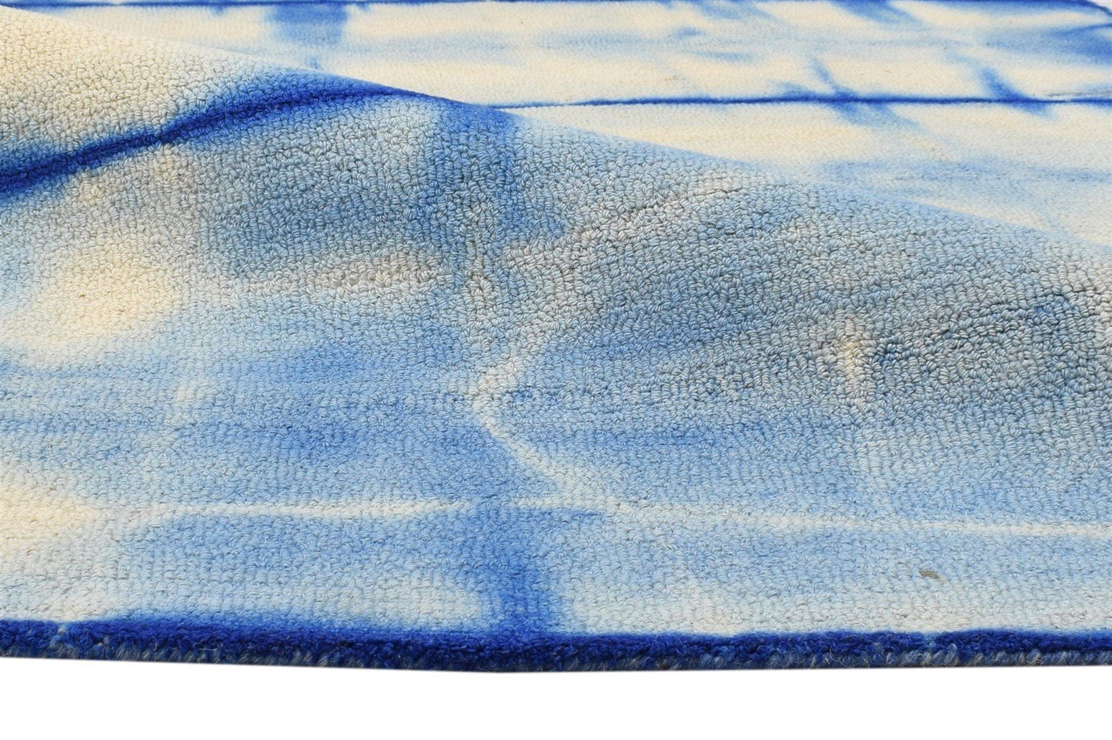 Hand Tufted Blue Wool Rug 4' X 6' Modern Shibori Tie Dye Room Size Carpet 