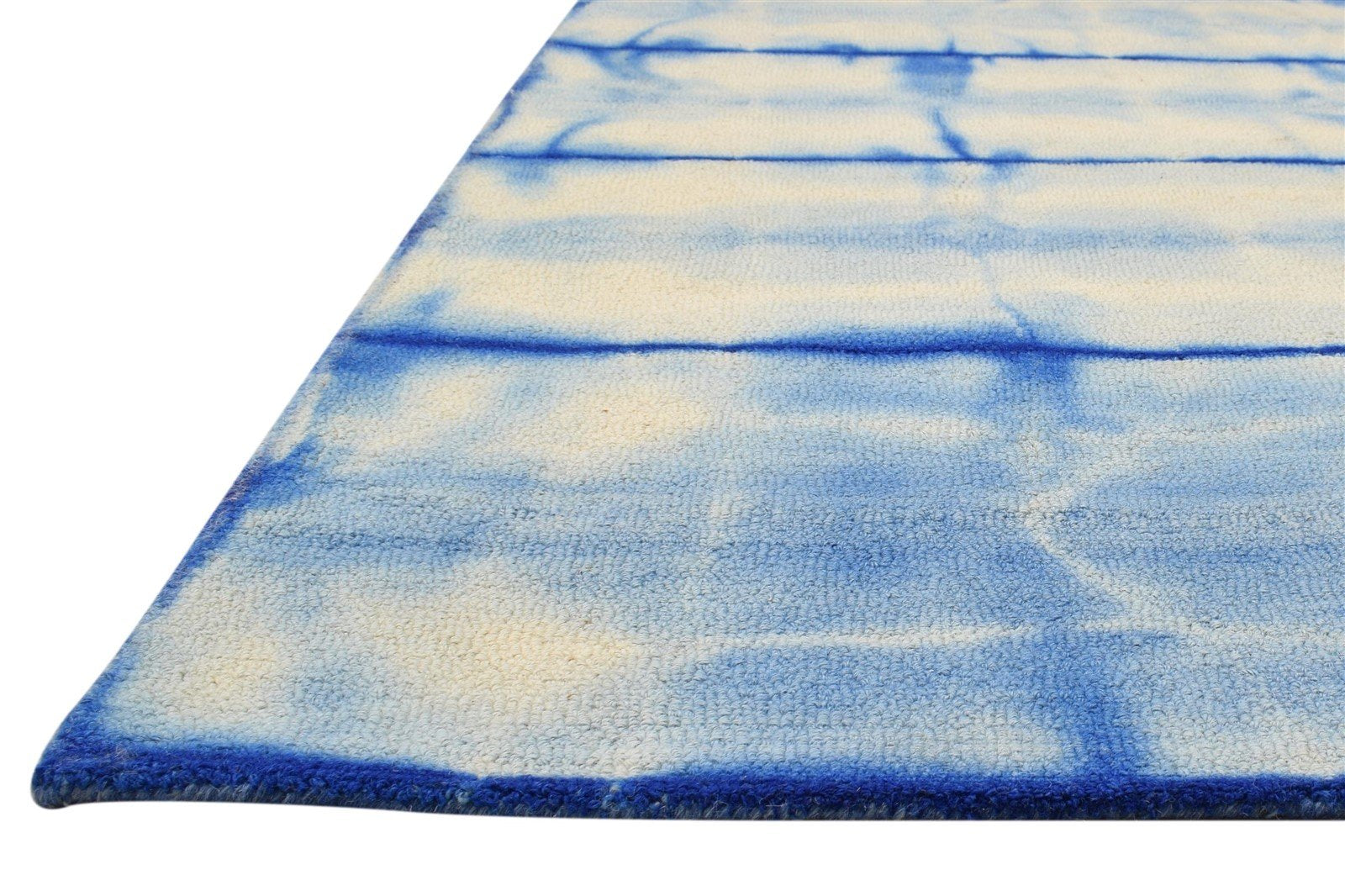 Hand Tufted Blue Wool Rug 4' X 6' Modern Shibori Tie Dye Room Size Carpet 