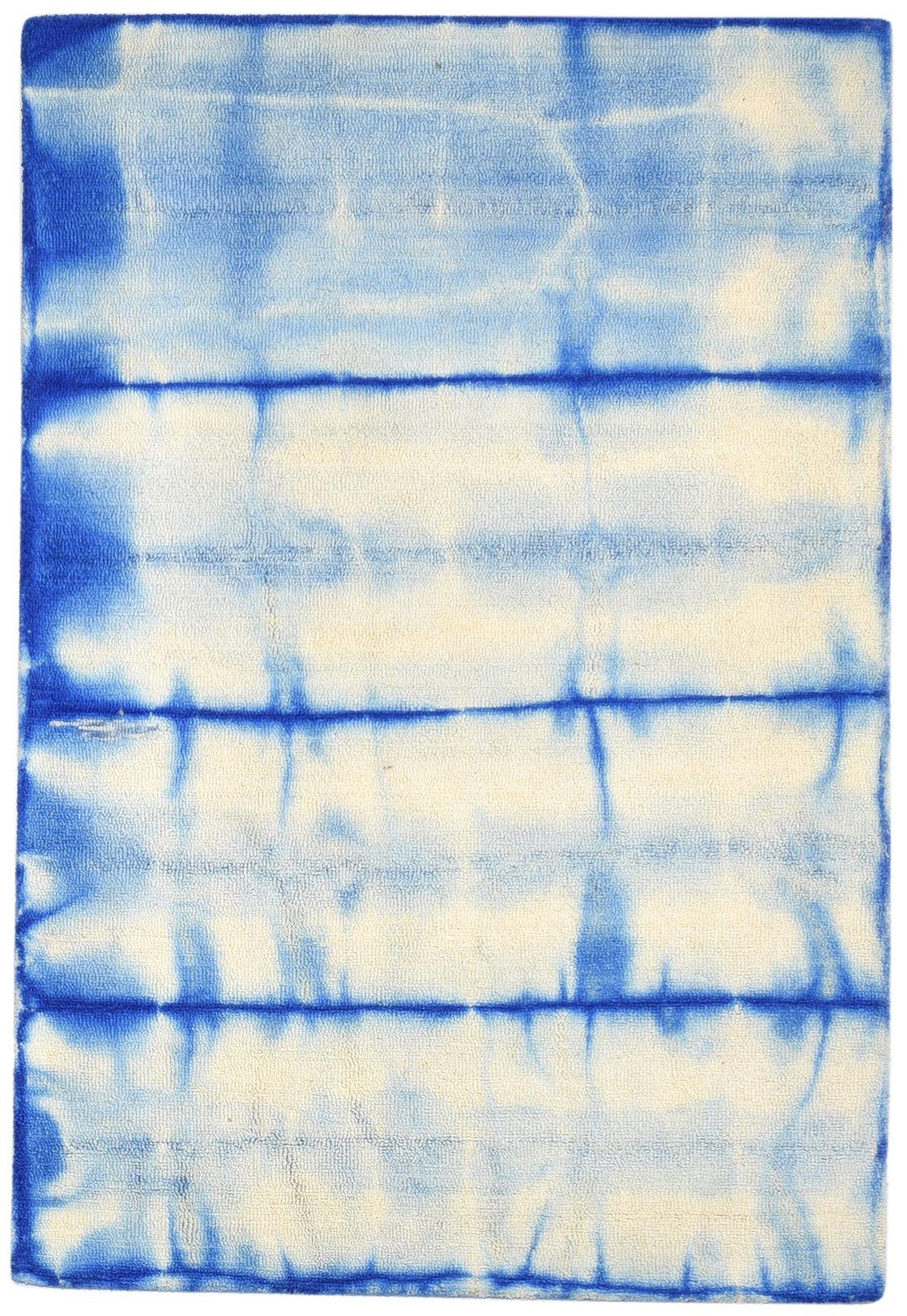 Hand Tufted Blue Wool Rug 4' X 6' Modern Shibori Tie Dye Room Size Carpet 