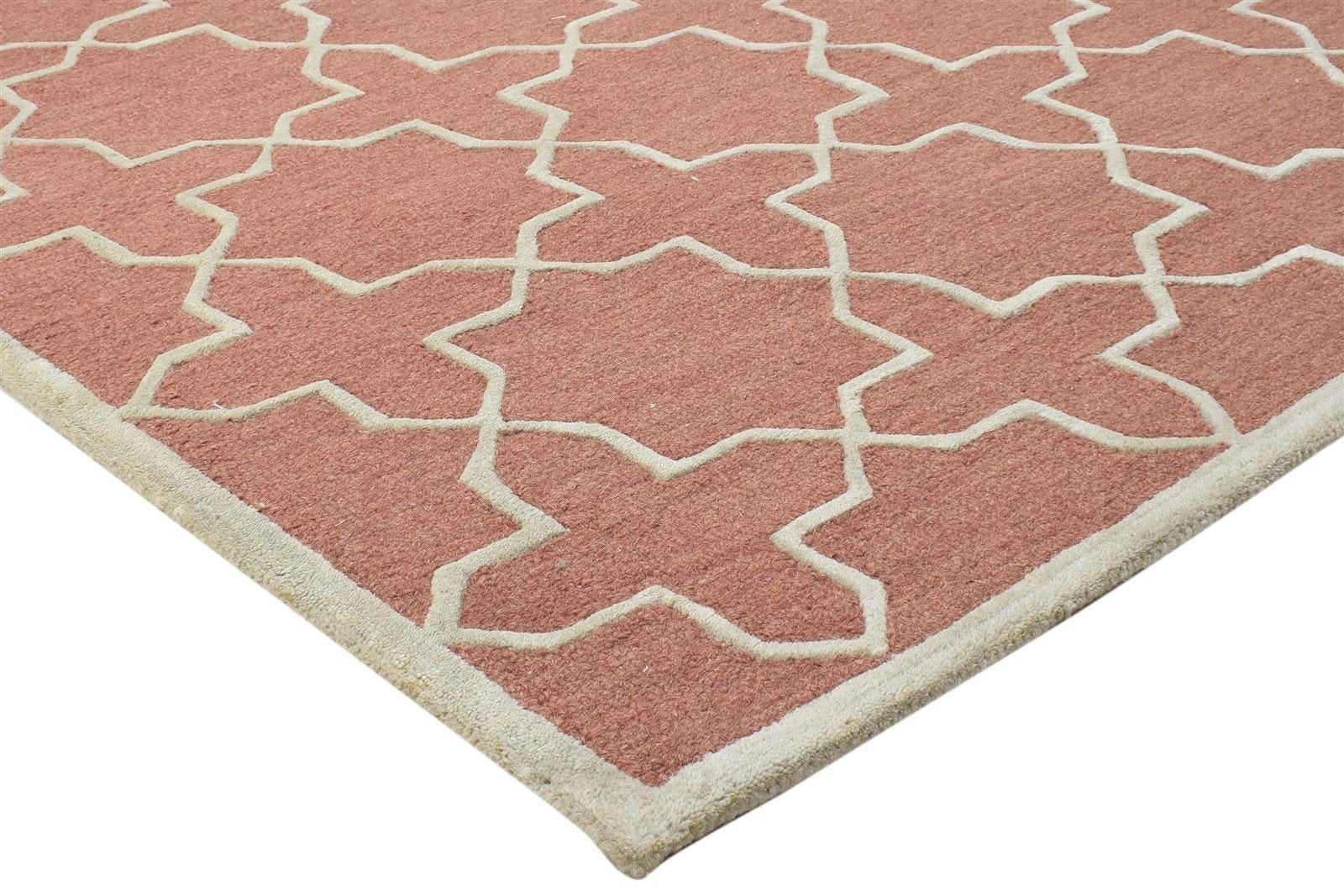 Rust Wool Rug 4' X 6' Modern Hand Tufted Moroccan Geometric Room Size Carpet 