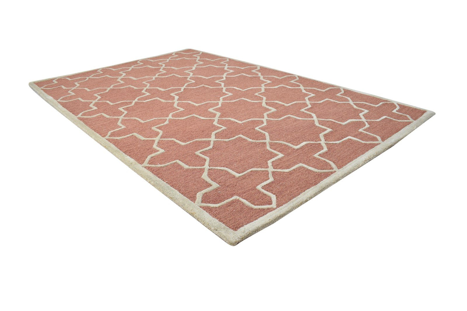 Rust Wool Rug 4' X 6' Modern Hand Tufted Moroccan Geometric Room Size Carpet 