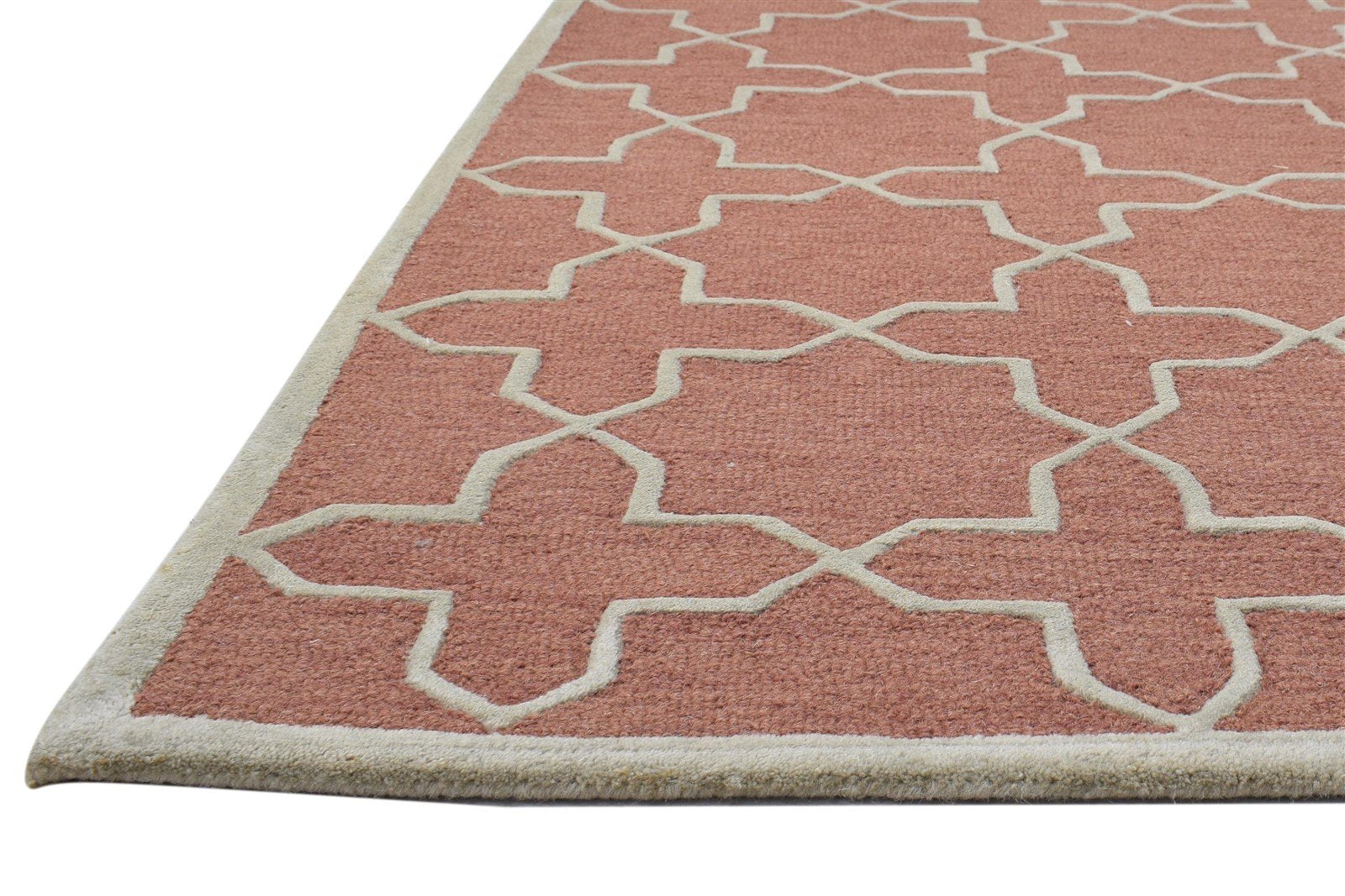 Rust Wool Rug 4' X 6' Modern Hand Tufted Moroccan Geometric Room Size Carpet 