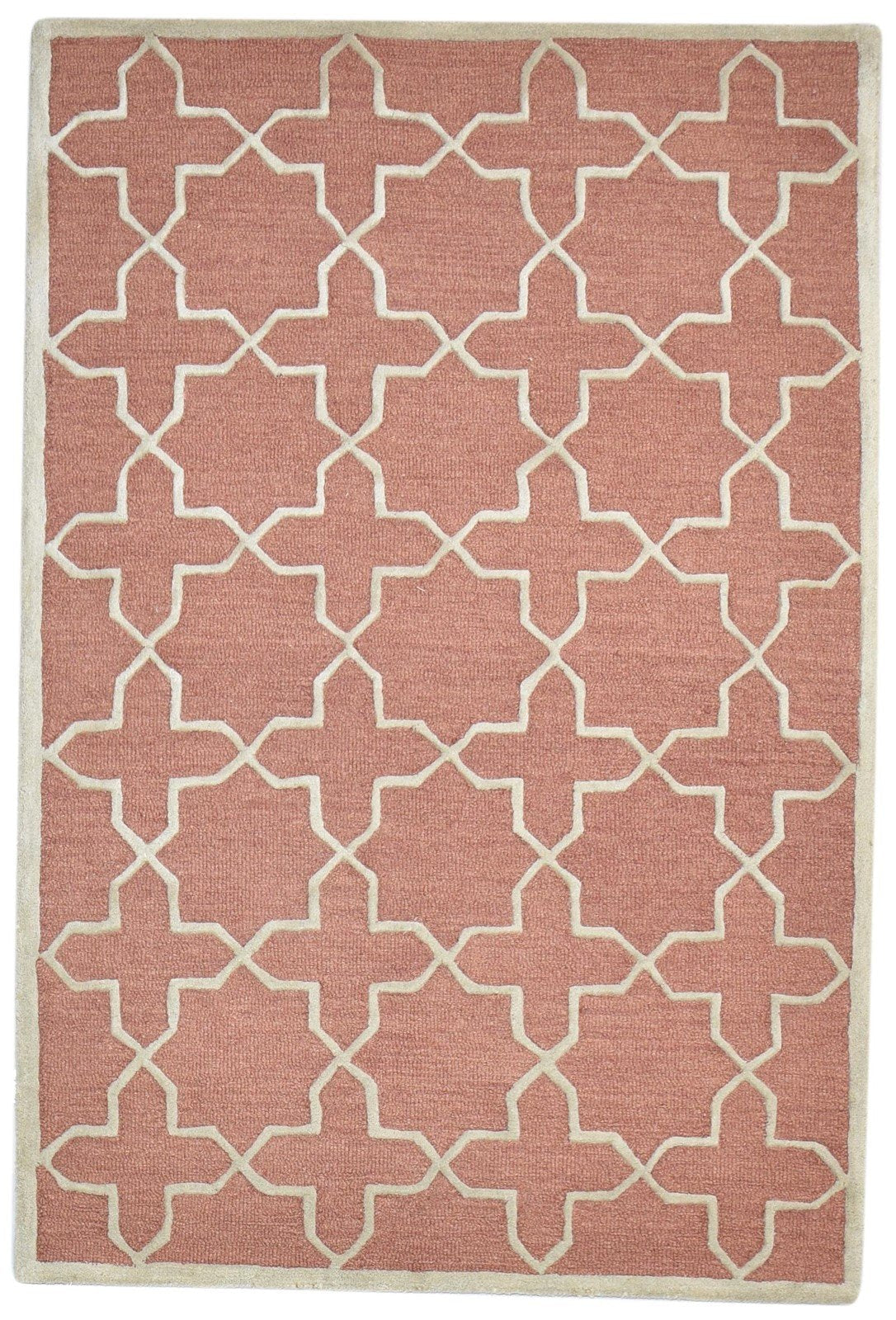 Rust Wool Rug 4' X 6' Modern Hand Tufted Moroccan Geometric Room Size Carpet 