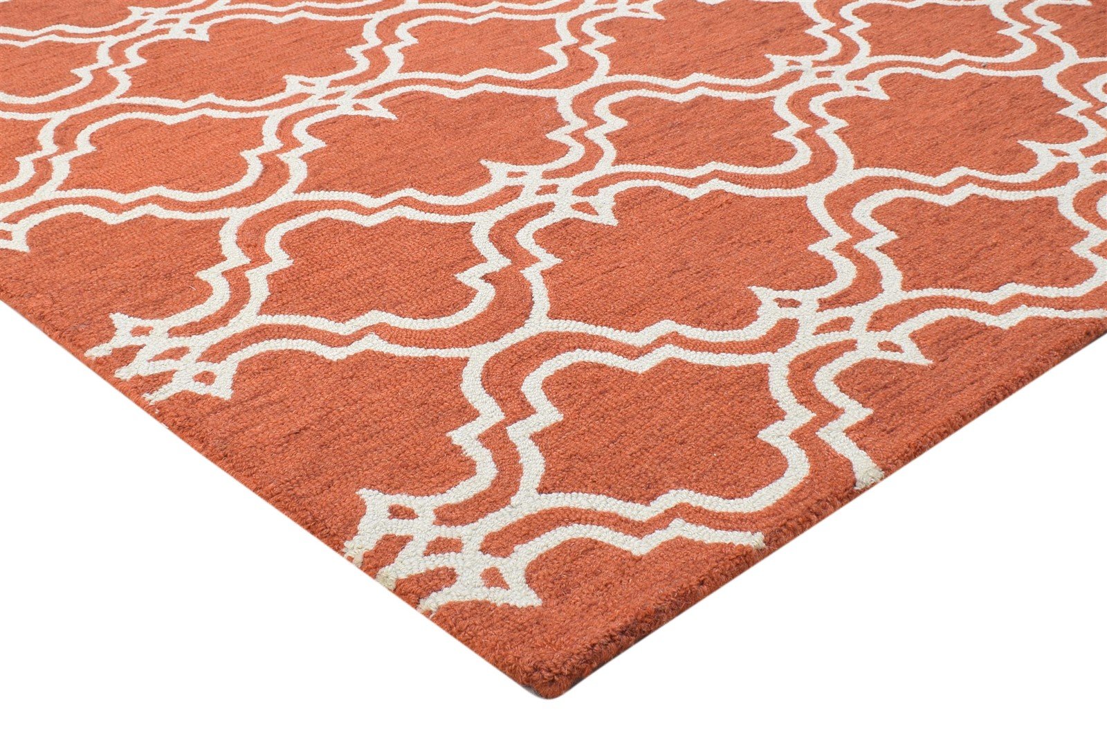 100% Wool Orange Rug 4X6 Modern Hand Tufted Moroccan Trellis Room Size Carpet 