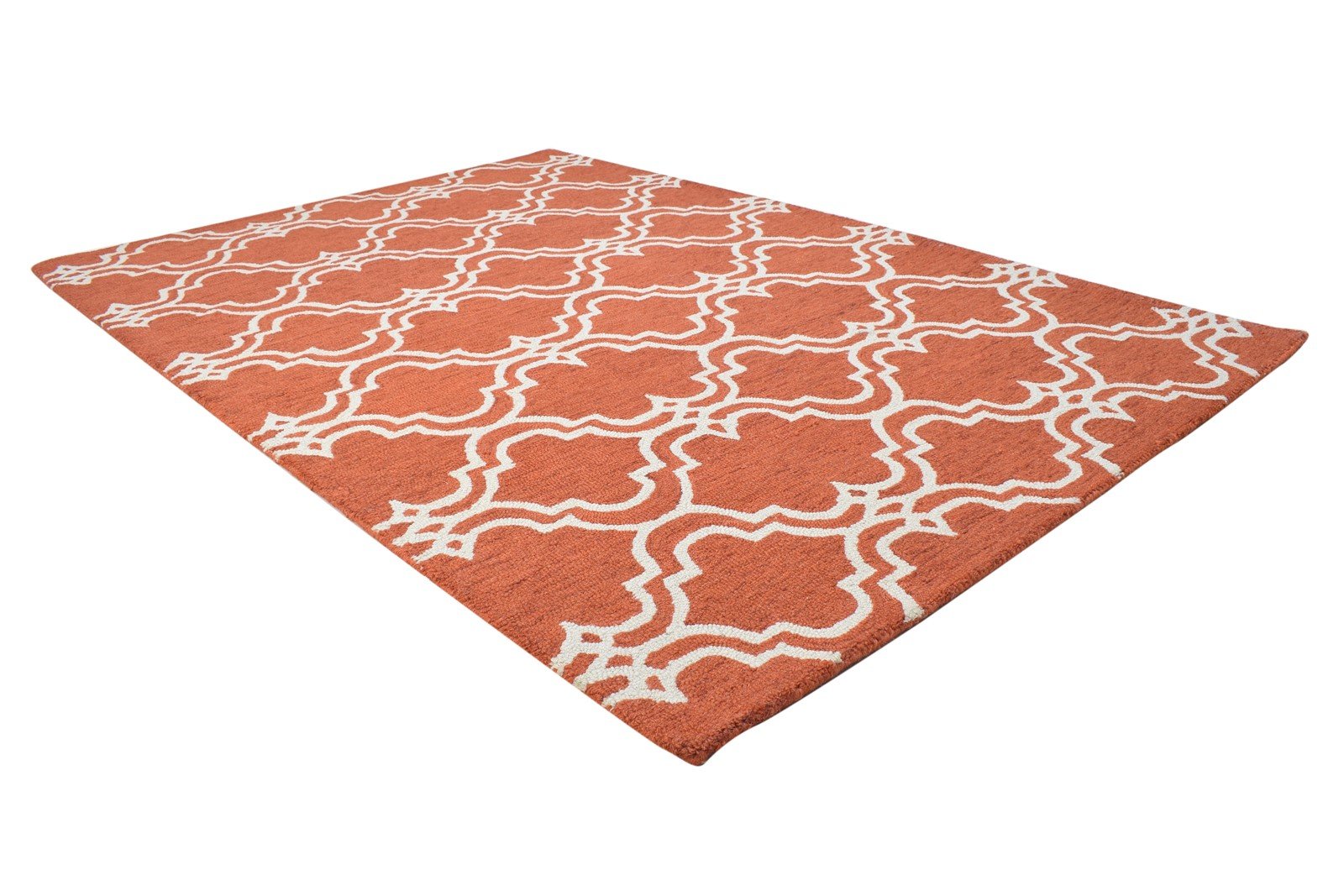 100% Wool Orange Rug 4X6 Modern Hand Tufted Moroccan Trellis Room Size Carpet 