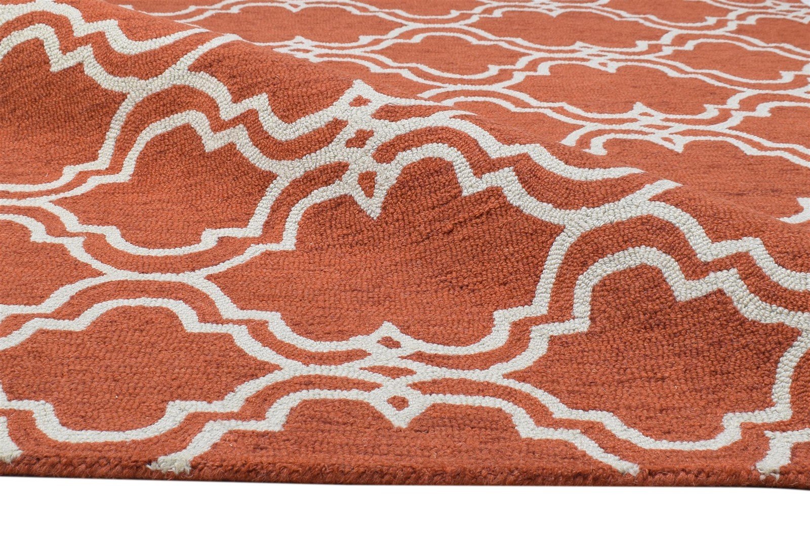 100% Wool Orange Rug 4X6 Modern Hand Tufted Moroccan Trellis Room Size Carpet 