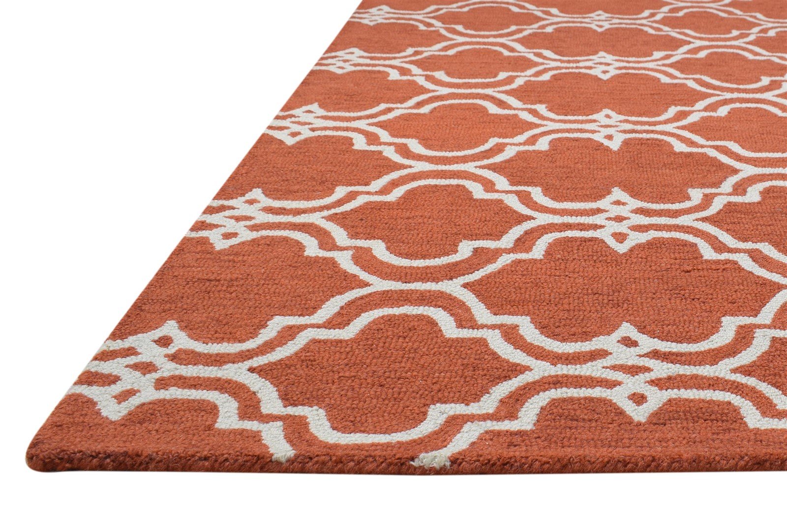 100% Wool Orange Rug 4X6 Modern Hand Tufted Moroccan Trellis Room Size Carpet 