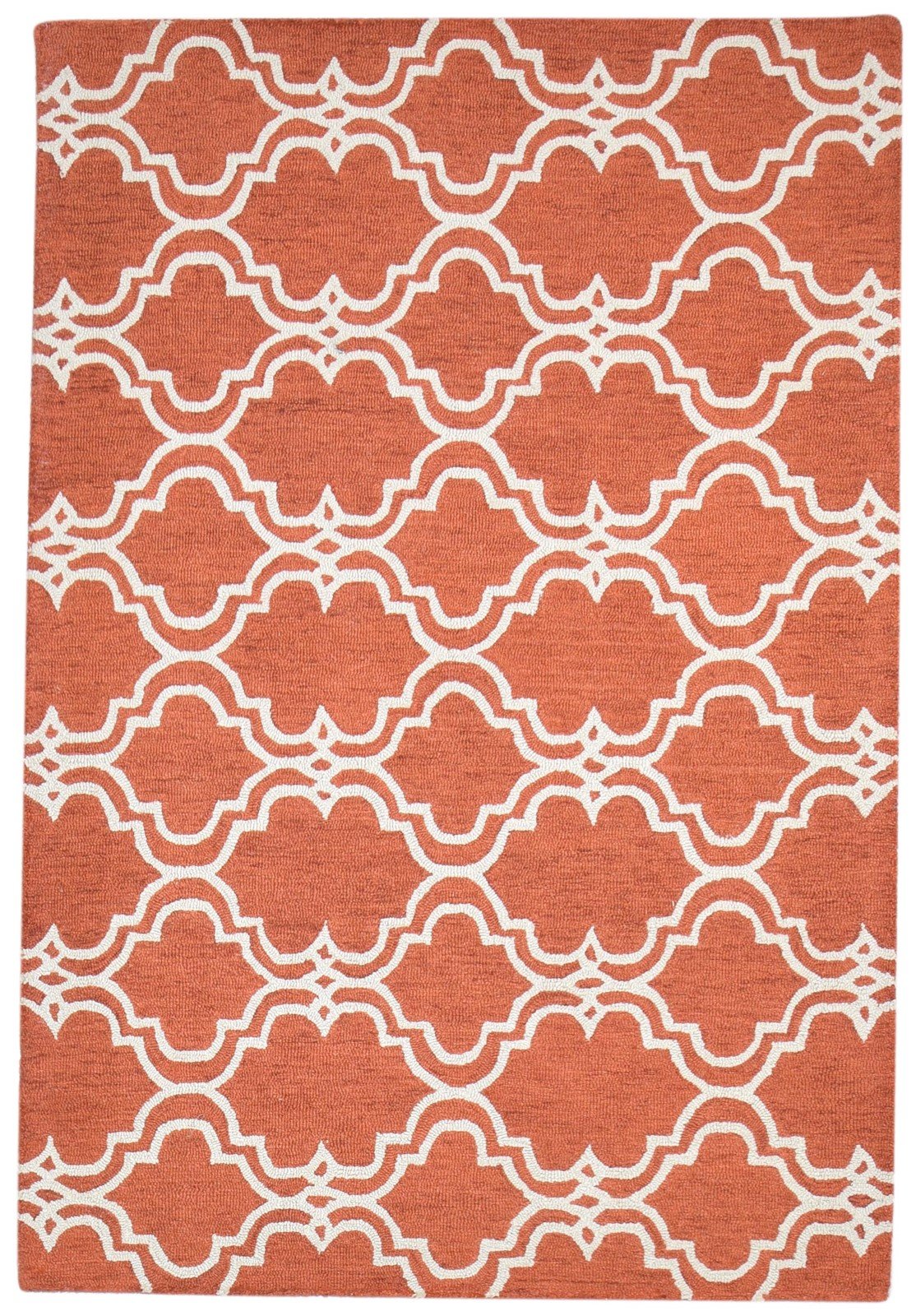 100% Wool Orange Rug 4X6 Modern Hand Tufted Moroccan Trellis Room Size Carpet 