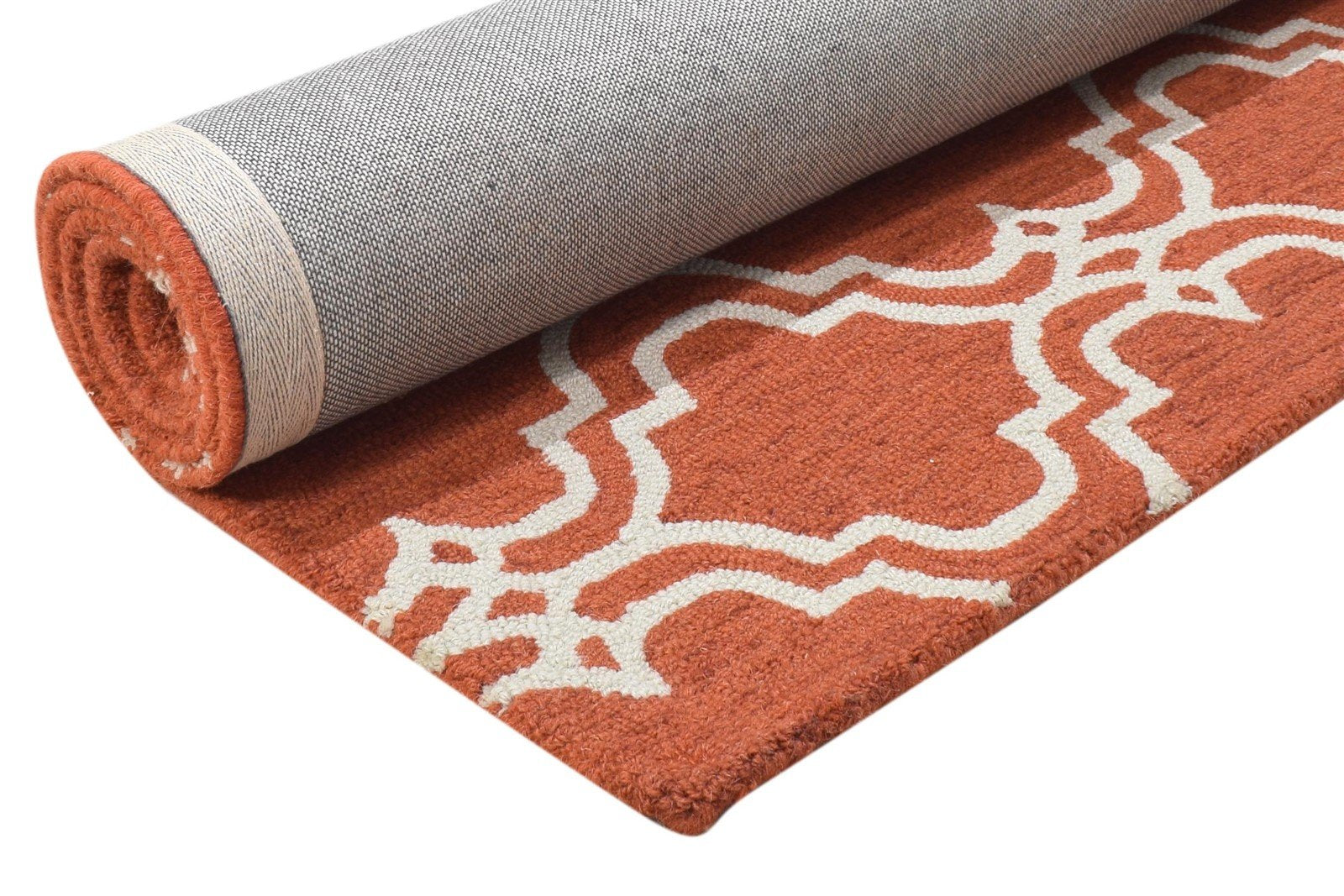 100% Wool Orange Rug 4X6 Modern Hand Tufted Moroccan Trellis Room Size Carpet 