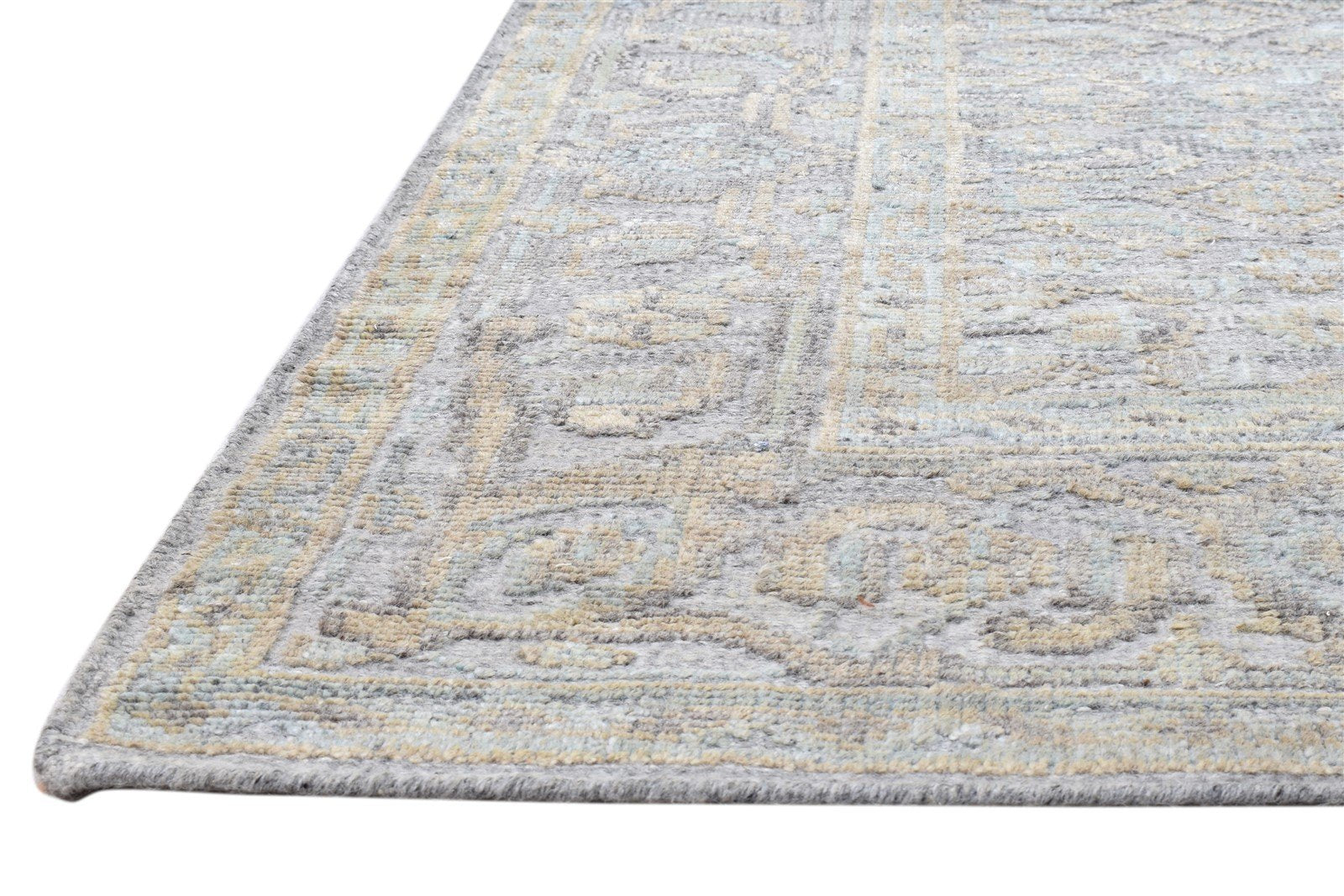 Hand Knotted Grey Wool Silk Rug 5' X 8' Modern Herati Oriental Room Size Carpet 