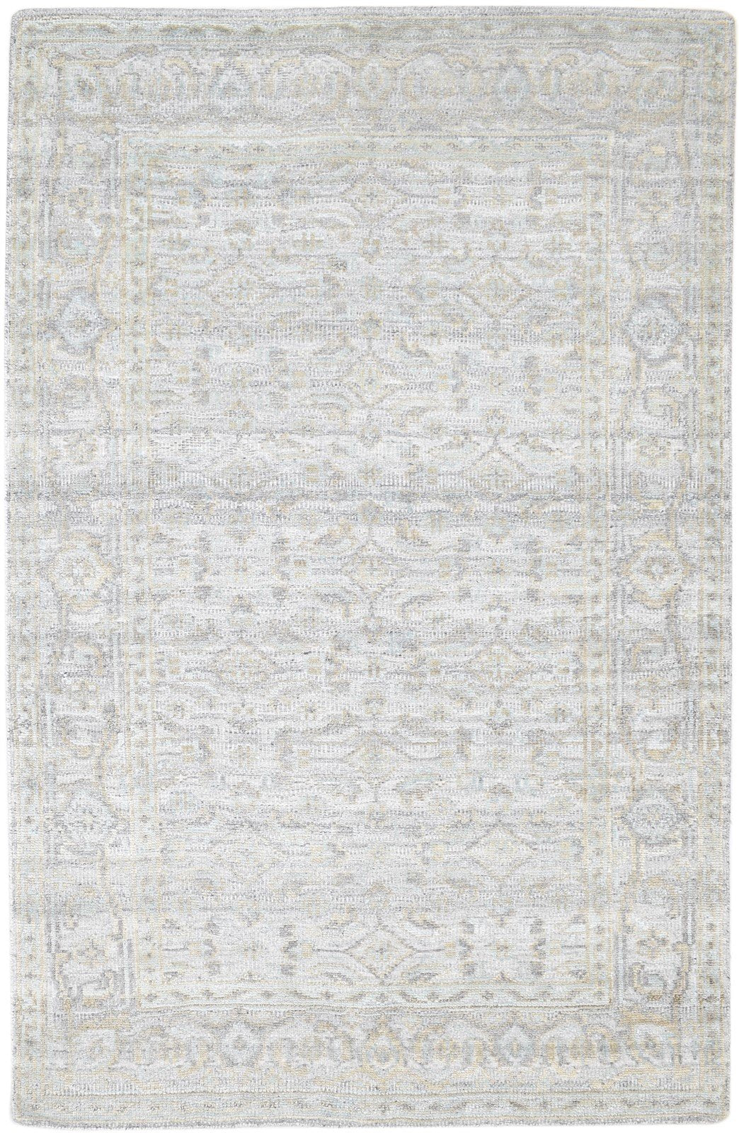 Hand Knotted Grey Wool Silk Rug 5' X 8' Modern Herati Oriental Room Size Carpet