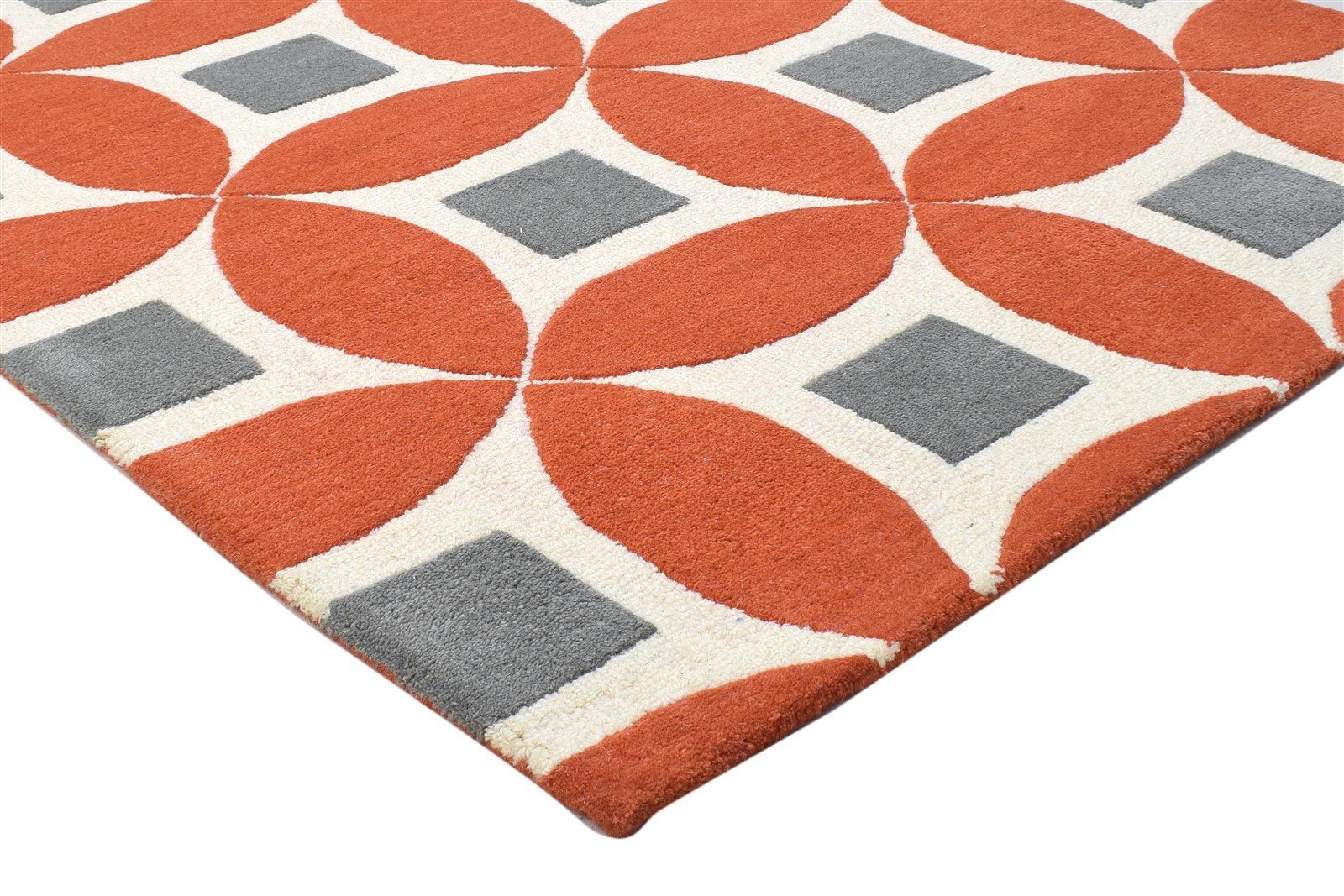 100% Wool Orange Rug 4X6 Modern Hand Tufted Moroccan Geometric Room Size Carpet 