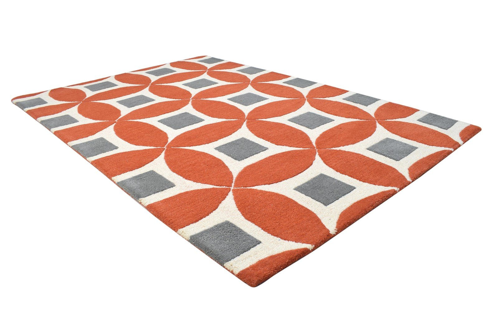 100% Wool Orange Rug 4X6 Modern Hand Tufted Moroccan Geometric Room Size Carpet 