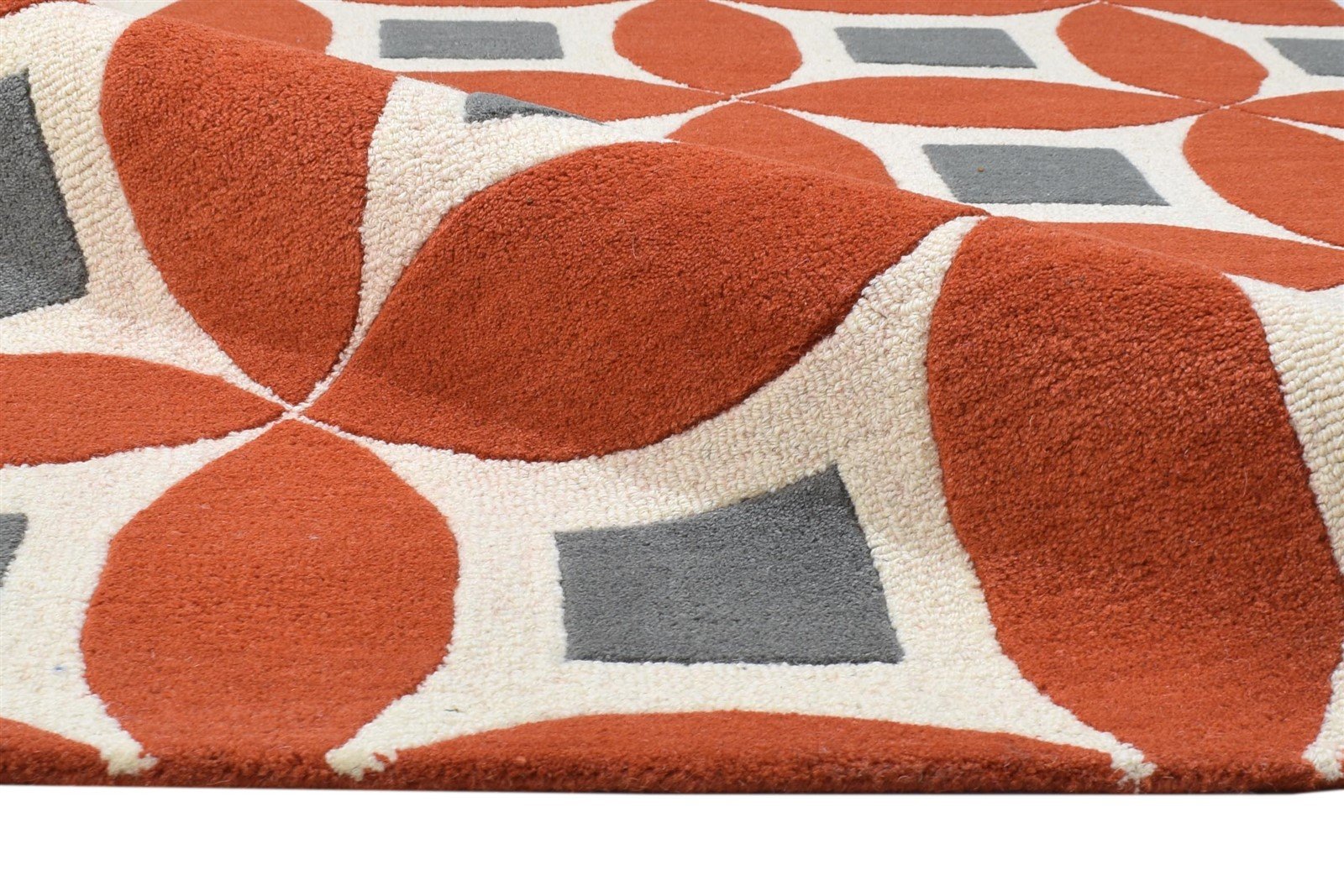 100% Wool Orange Rug 4X6 Modern Hand Tufted Moroccan Geometric Room Size Carpet 