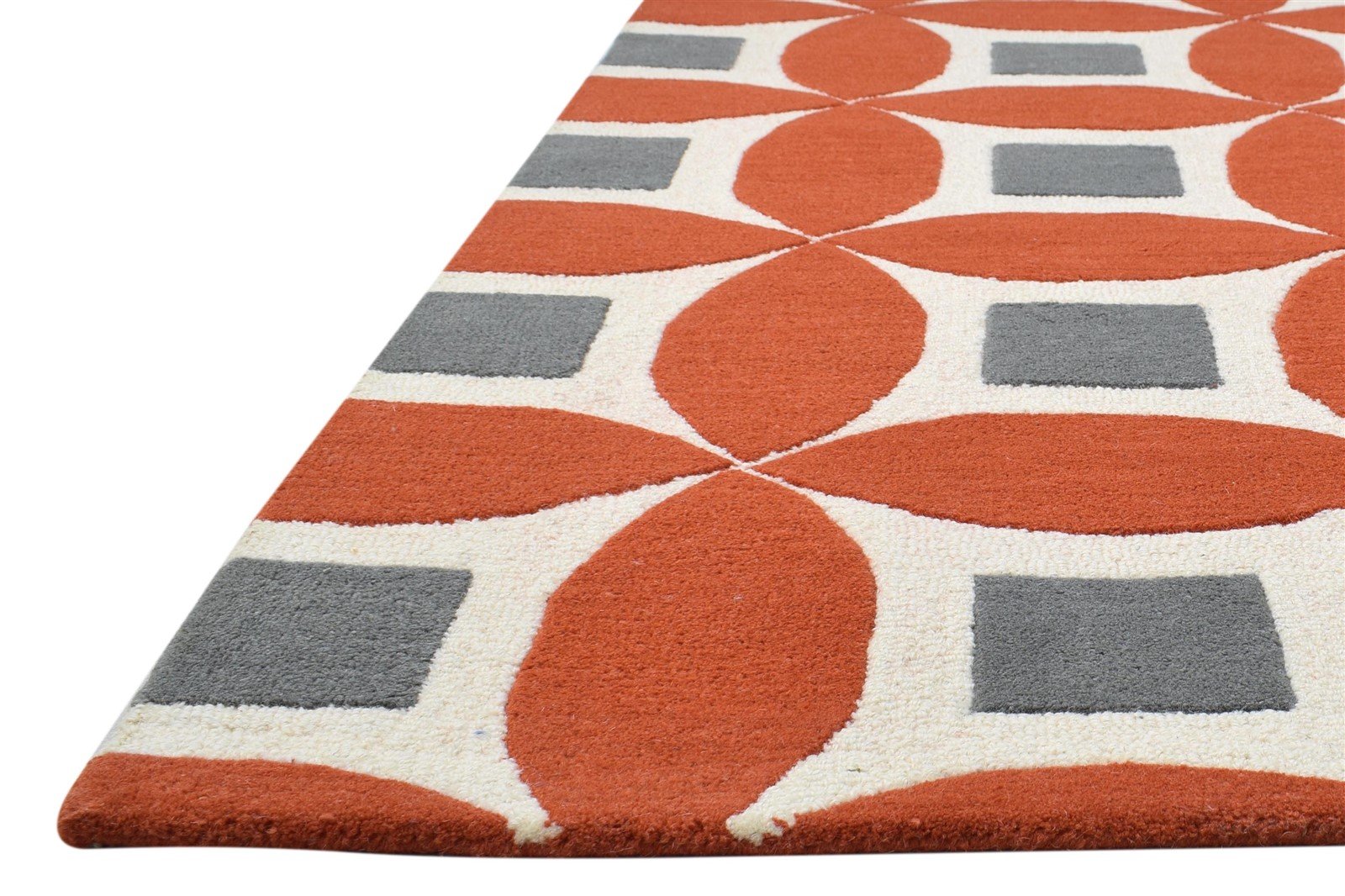 100% Wool Orange Rug 4X6 Modern Hand Tufted Moroccan Geometric Room Size Carpet 