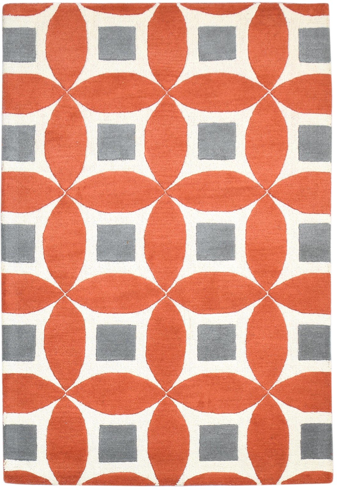 100% Wool Orange Rug 4X6 Modern Hand Tufted Moroccan Geometric Room Size Carpet 