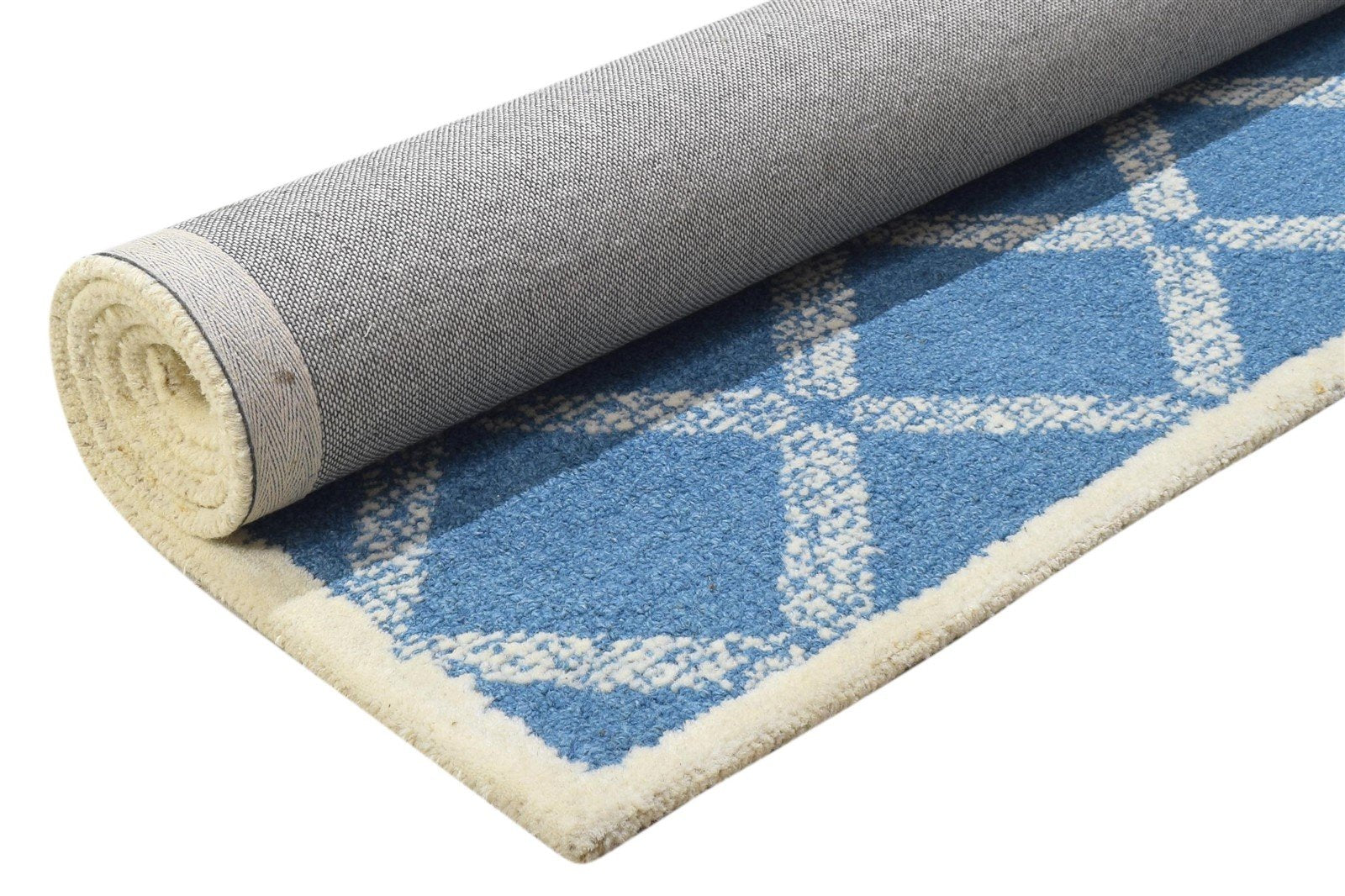 Hand Tufted Blue Wool Rug 4' X 6' Modern Scandinavian Geometric Room Size Carpet 