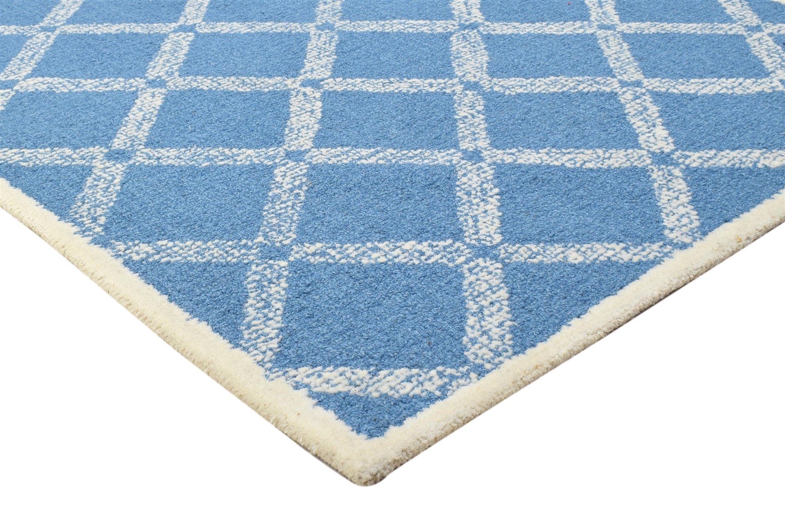 Hand Tufted Blue Wool Rug 4' X 6' Modern Scandinavian Geometric Room Size Carpet 