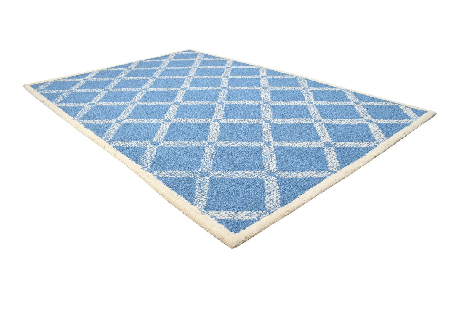 Hand Tufted Blue Wool Rug 4' X 6' Modern Scandinavian Geometric Room Size Carpet 