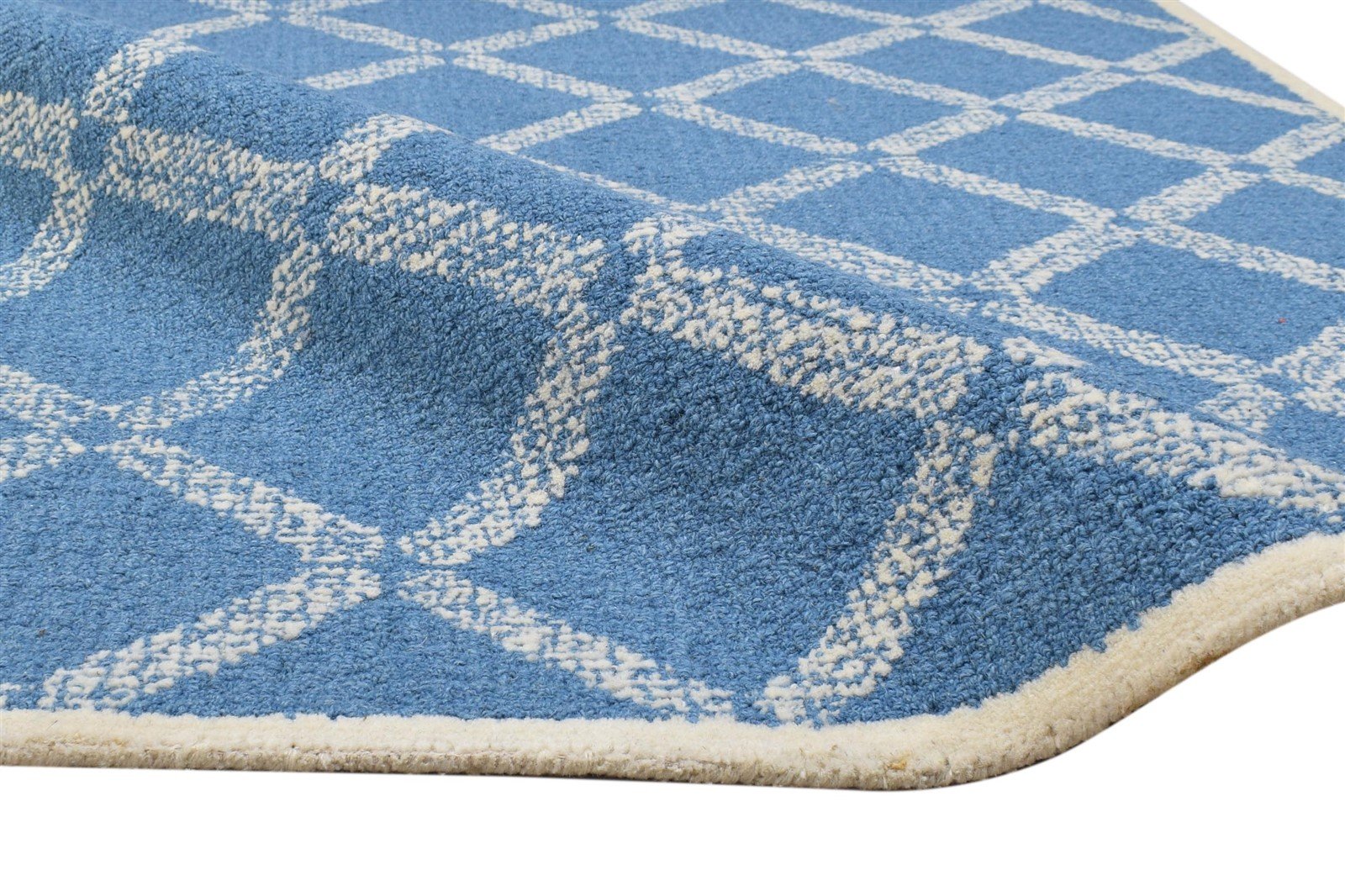 Hand Tufted Blue Wool Rug 4' X 6' Modern Scandinavian Geometric Room Size Carpet 