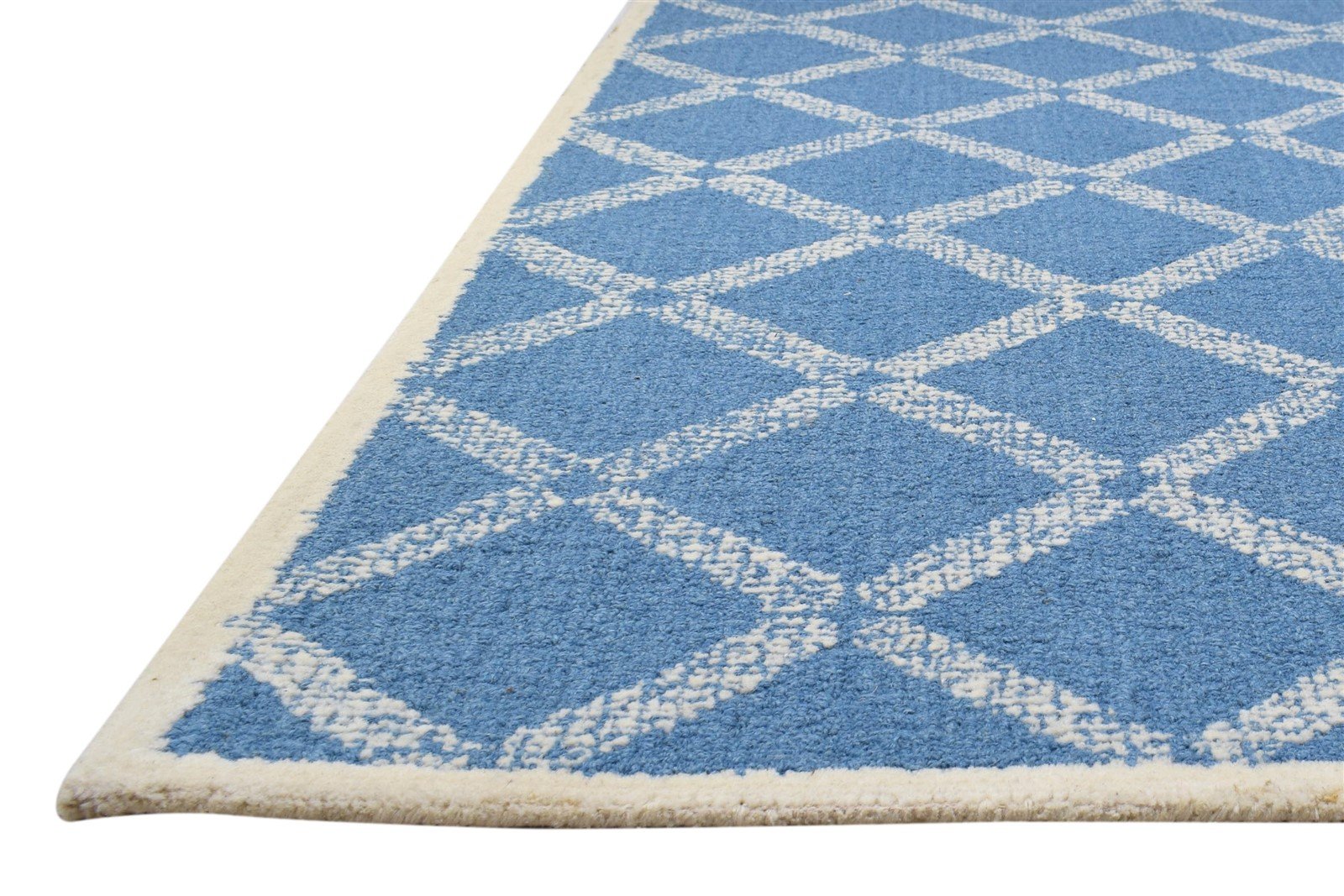 Hand Tufted Blue Wool Rug 4' X 6' Modern Scandinavian Geometric Room Size Carpet 